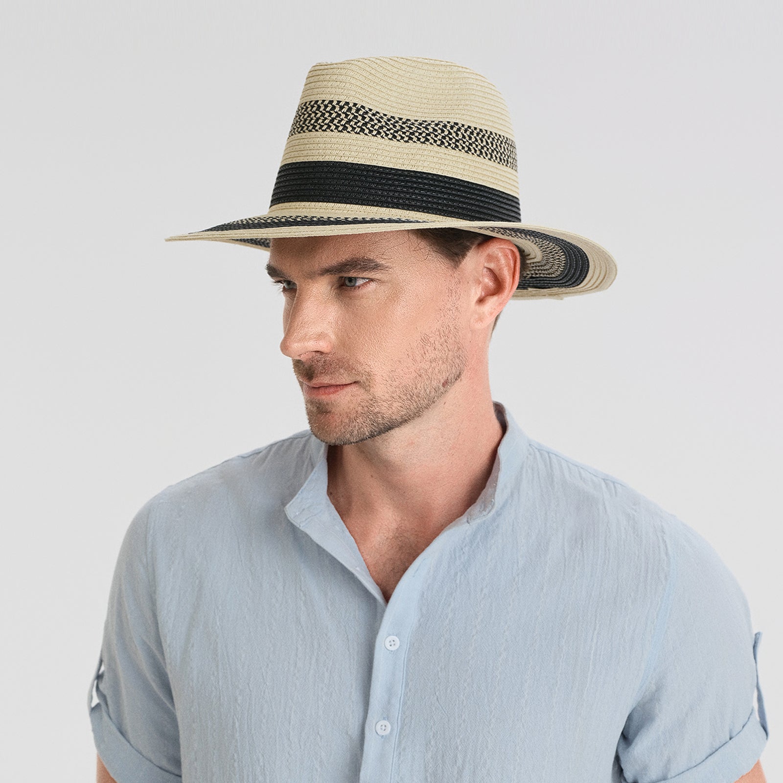 US Stock Wholesale Unisex Paper Straw Fedora Hat with  Flat Brim and UPF 50+ Sun Protection