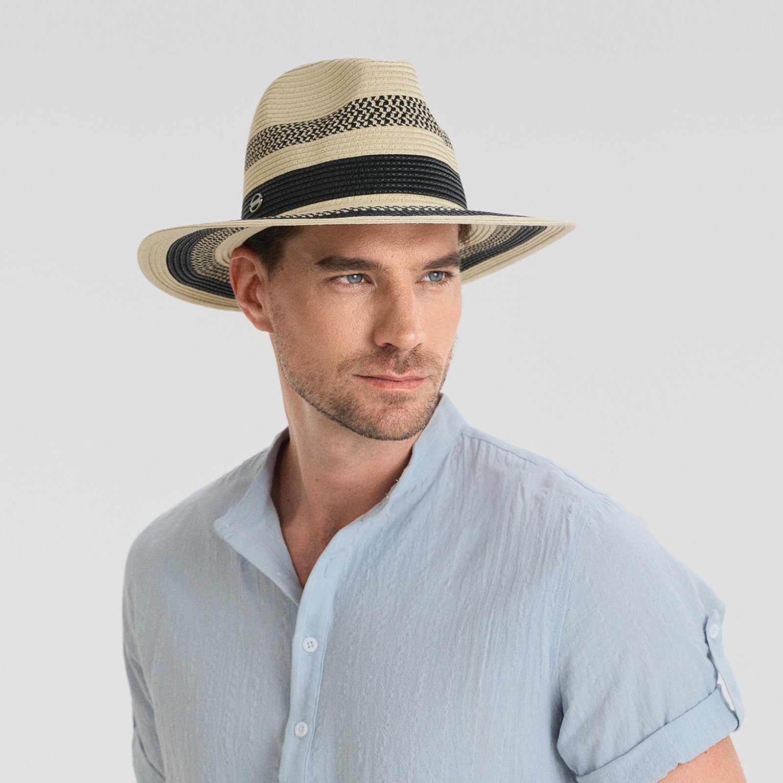 US Stock Wholesale Unisex Paper Straw Fedora Hat with  Flat Brim and UPF 50+ Sun Protection