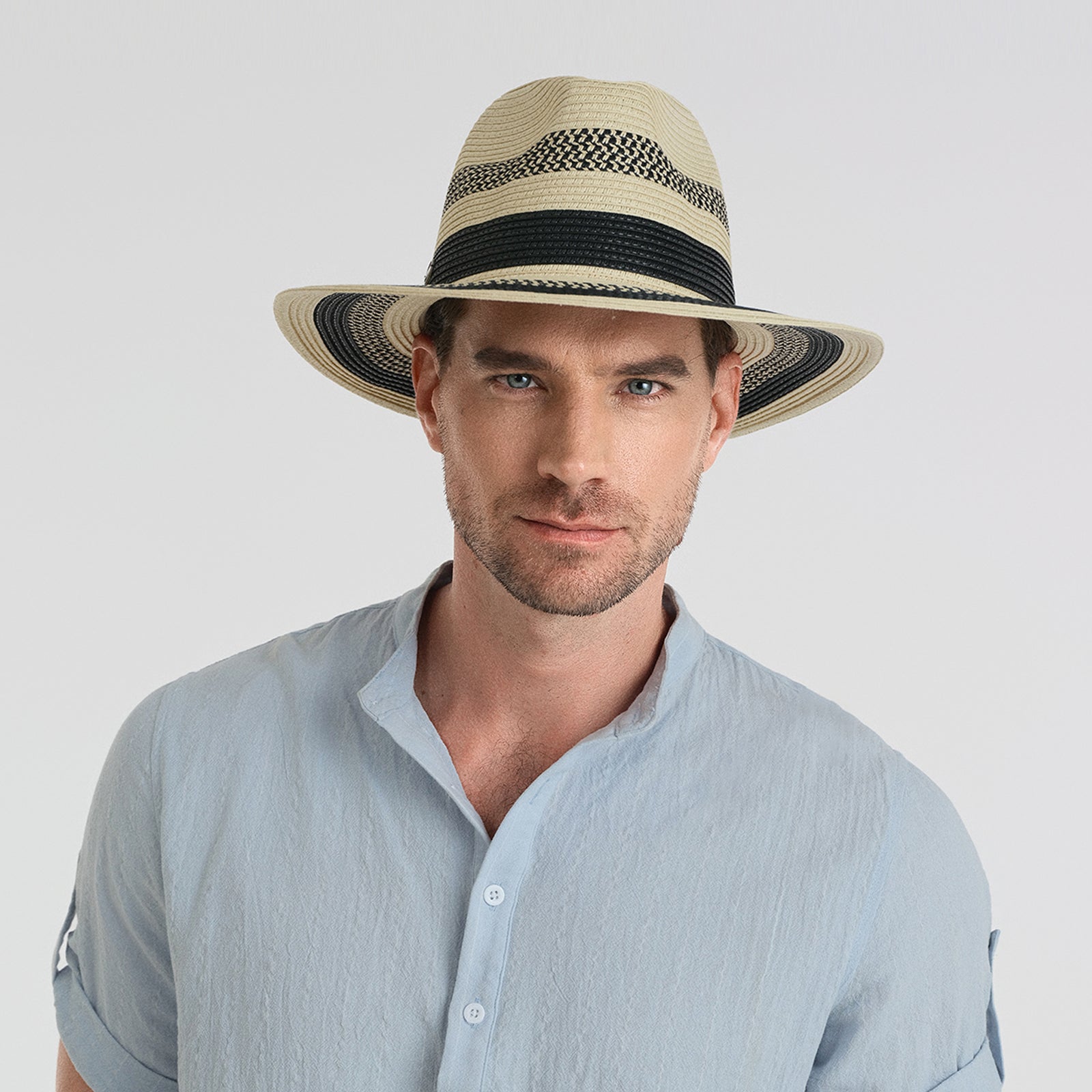 US Stock Wholesale Unisex Paper Straw Fedora Hat with  Flat Brim and UPF 50+ Sun Protection