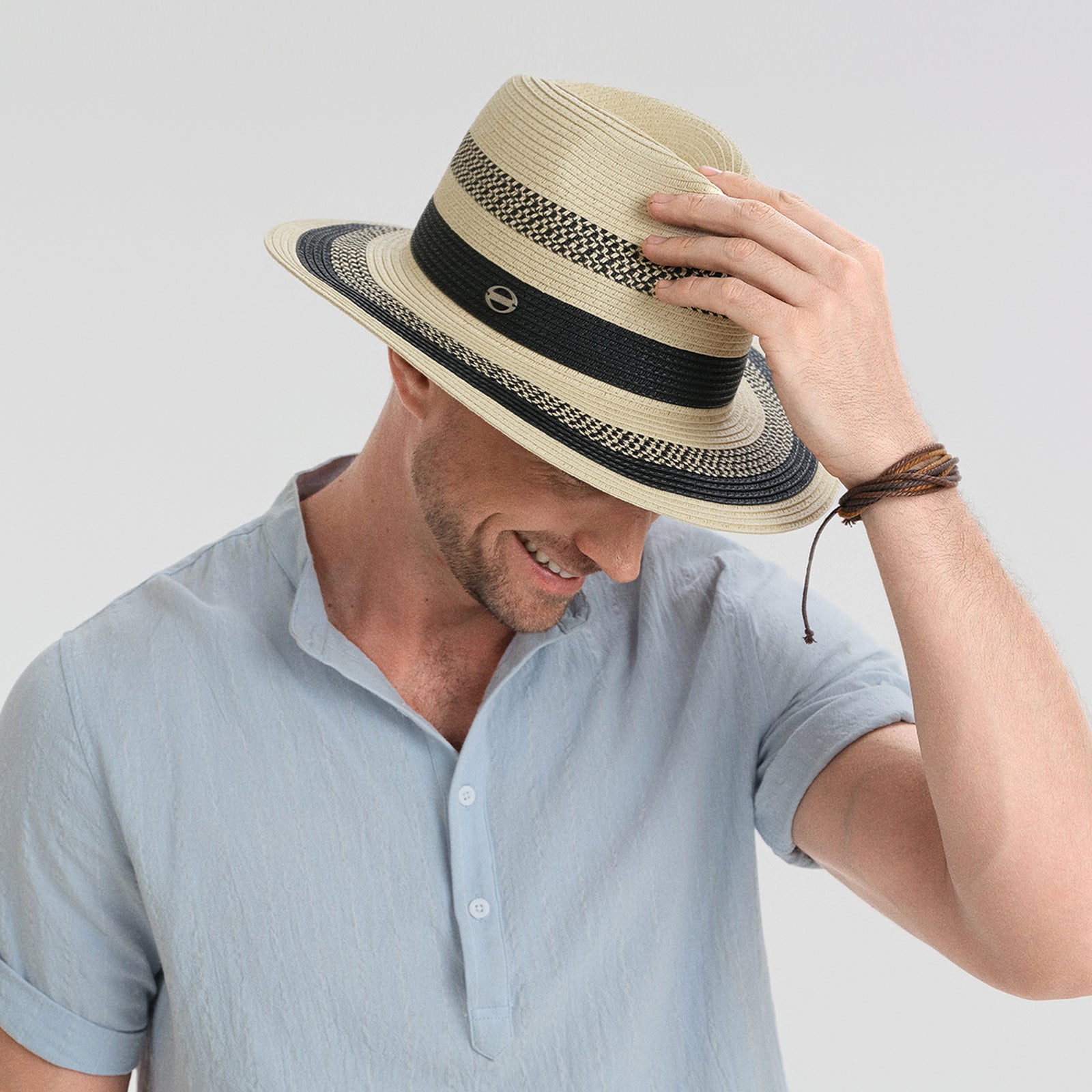 US Stock Wholesale Unisex Paper Straw Fedora Hat with  Flat Brim and UPF 50+ Sun Protection