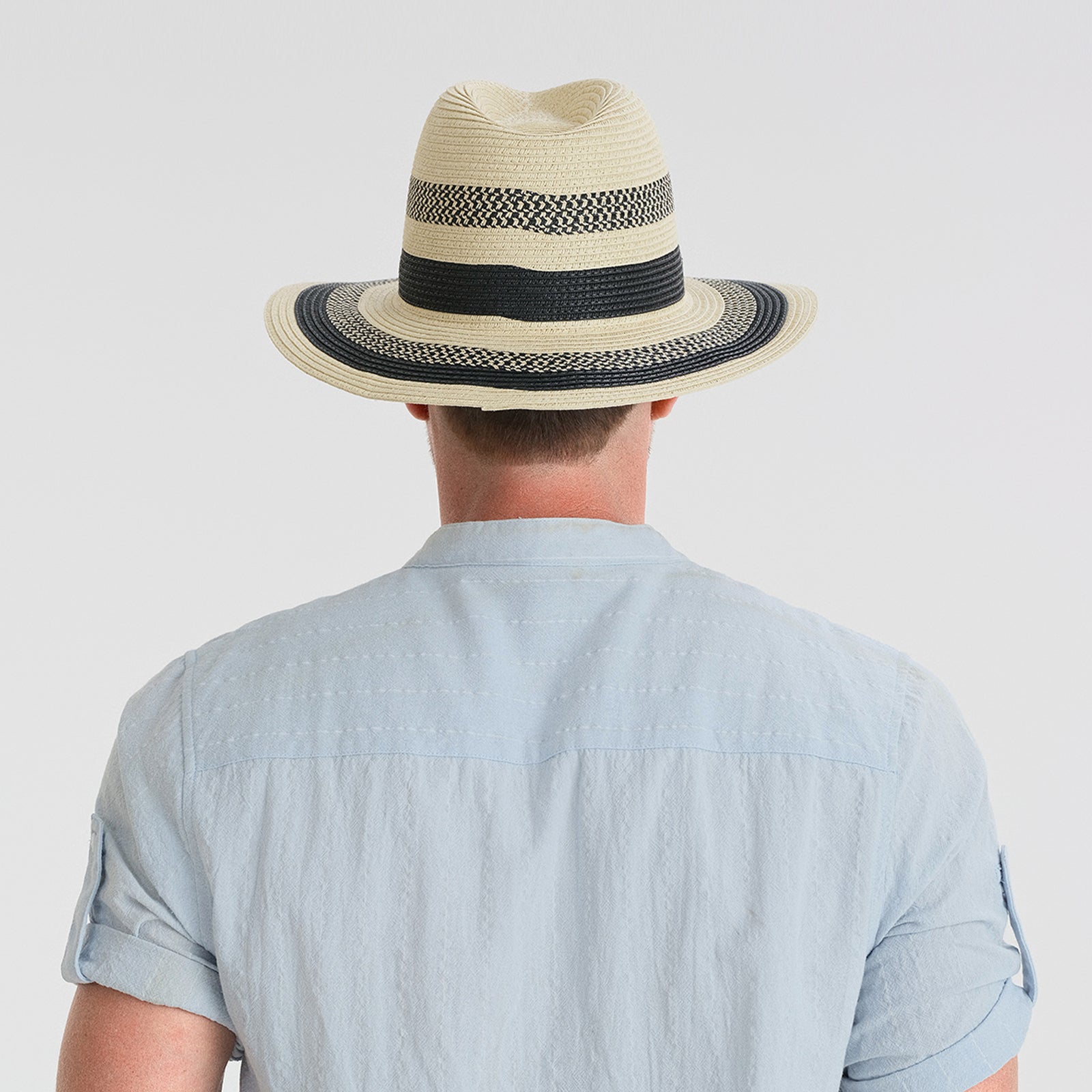 US Stock Wholesale Unisex Paper Straw Fedora Hat with  Flat Brim and UPF 50+ Sun Protection