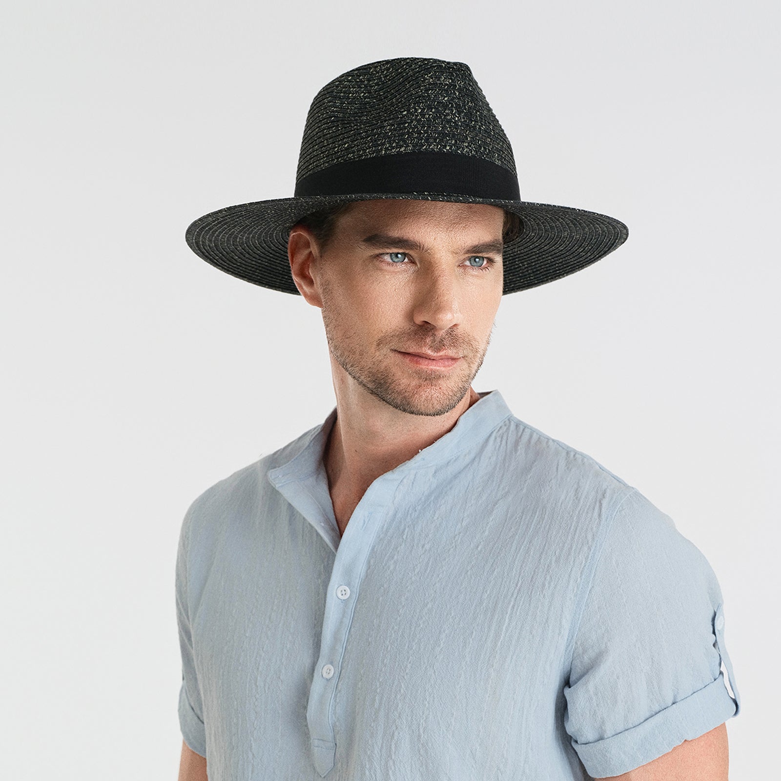 Wholesale Unisex Paper Straw Fedora Hat with  Flat Brim and UPF 50+ Sun Protection