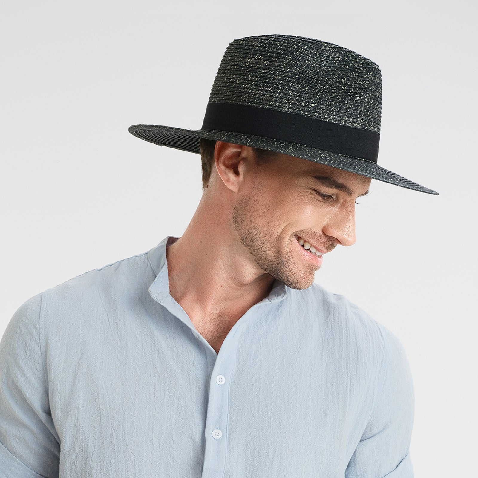 Wholesale Unisex Paper Straw Fedora Hat with  Flat Brim and UPF 50+ Sun Protection