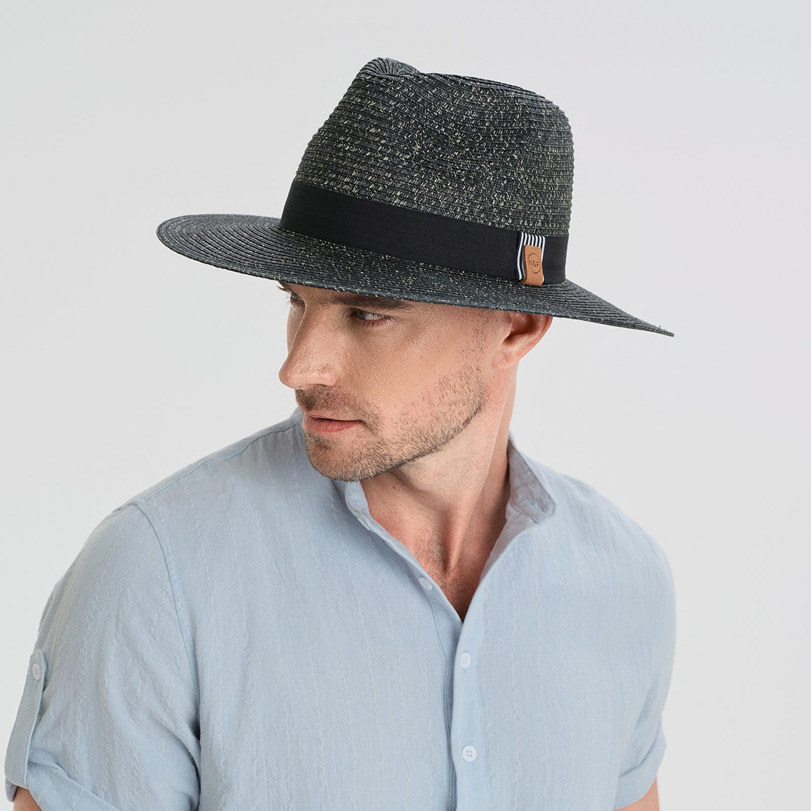 Wholesale Unisex Paper Straw Fedora Hat with  Flat Brim and UPF 50+ Sun Protection