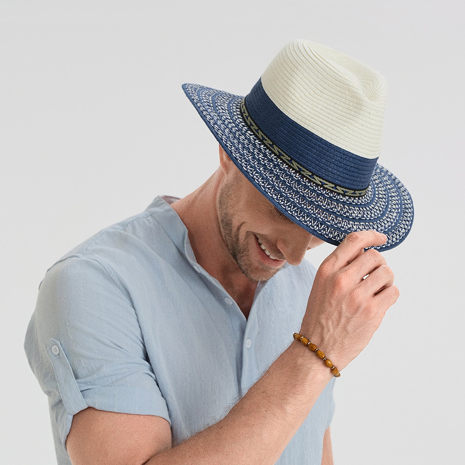 Wholesale Unisex Paper Straw Fedora Hat with Flat brim and UPF 50+ Sun Protection