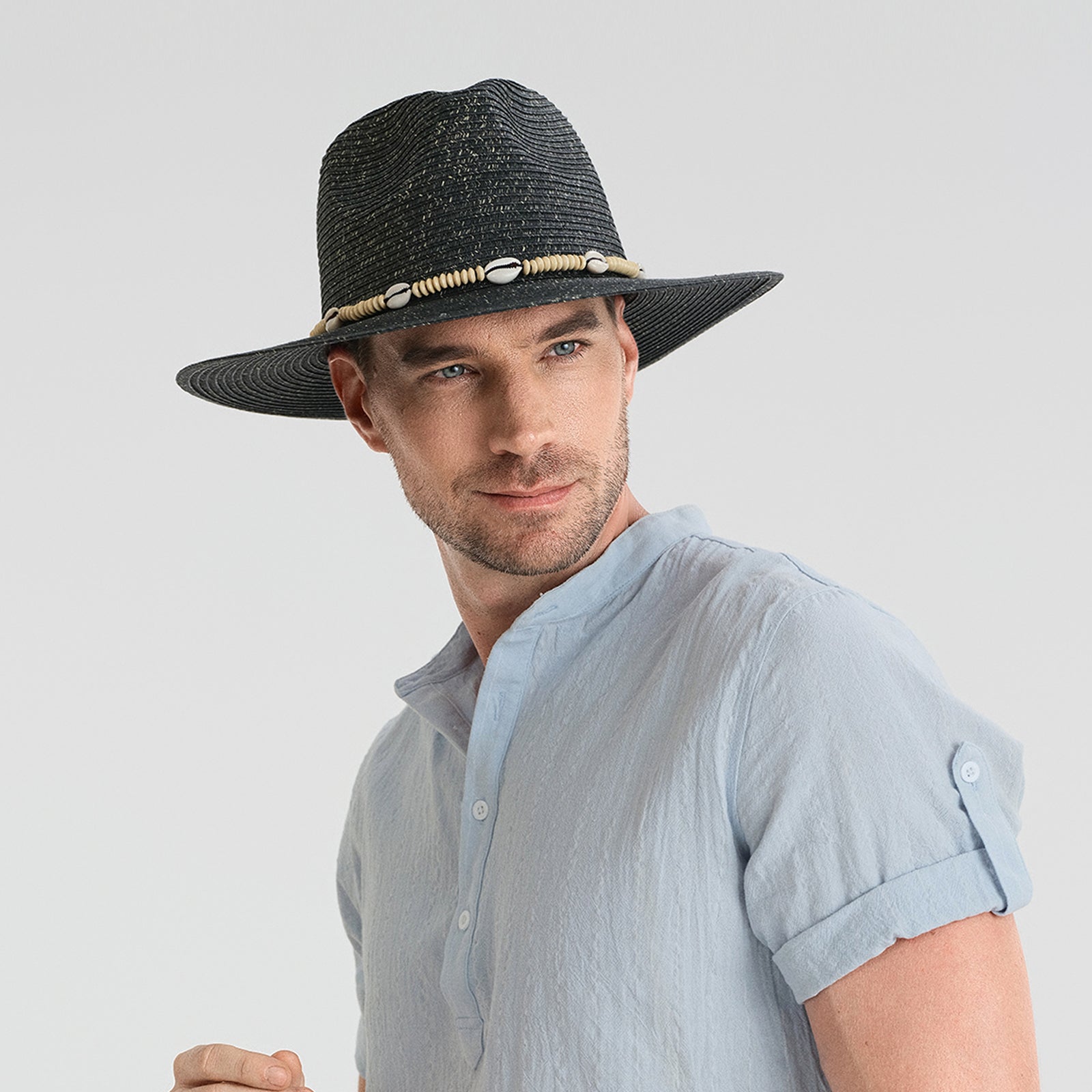Wholesale Unisex Paper Straw Fedora Hat with  Flat Brim and UPF 50+ Sun Protection