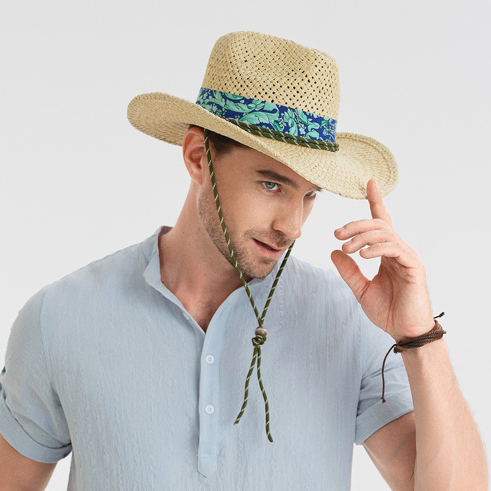 Wholesale Unisex Paper Straw Cowboy Hat with Upturned Brim and UPF 50+ Sun Protection