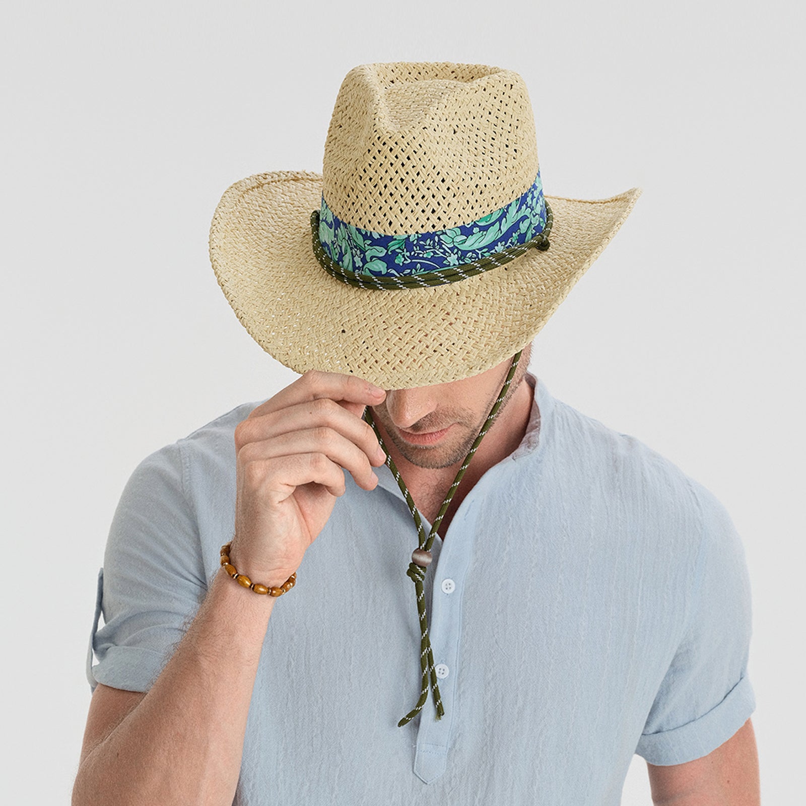 Wholesale Unisex Paper Straw Cowboy Hat with Upturned Brim and UPF 50+ Sun Protection