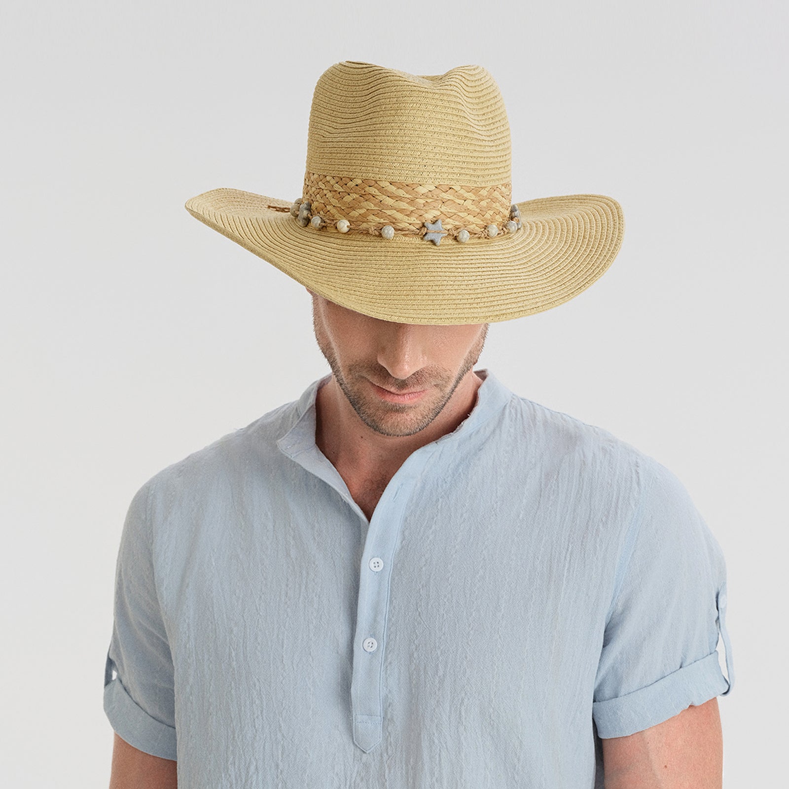 US Stock Wholesale Unisex Paper Straw Cowboy Hat with Upturned Brim and UPF 50+ Sun Protection