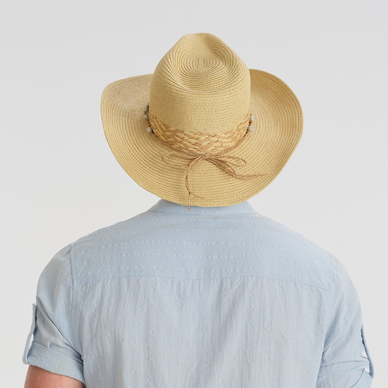 US Stock Wholesale Unisex Paper Straw Cowboy Hat with Upturned Brim and UPF 50+ Sun Protection