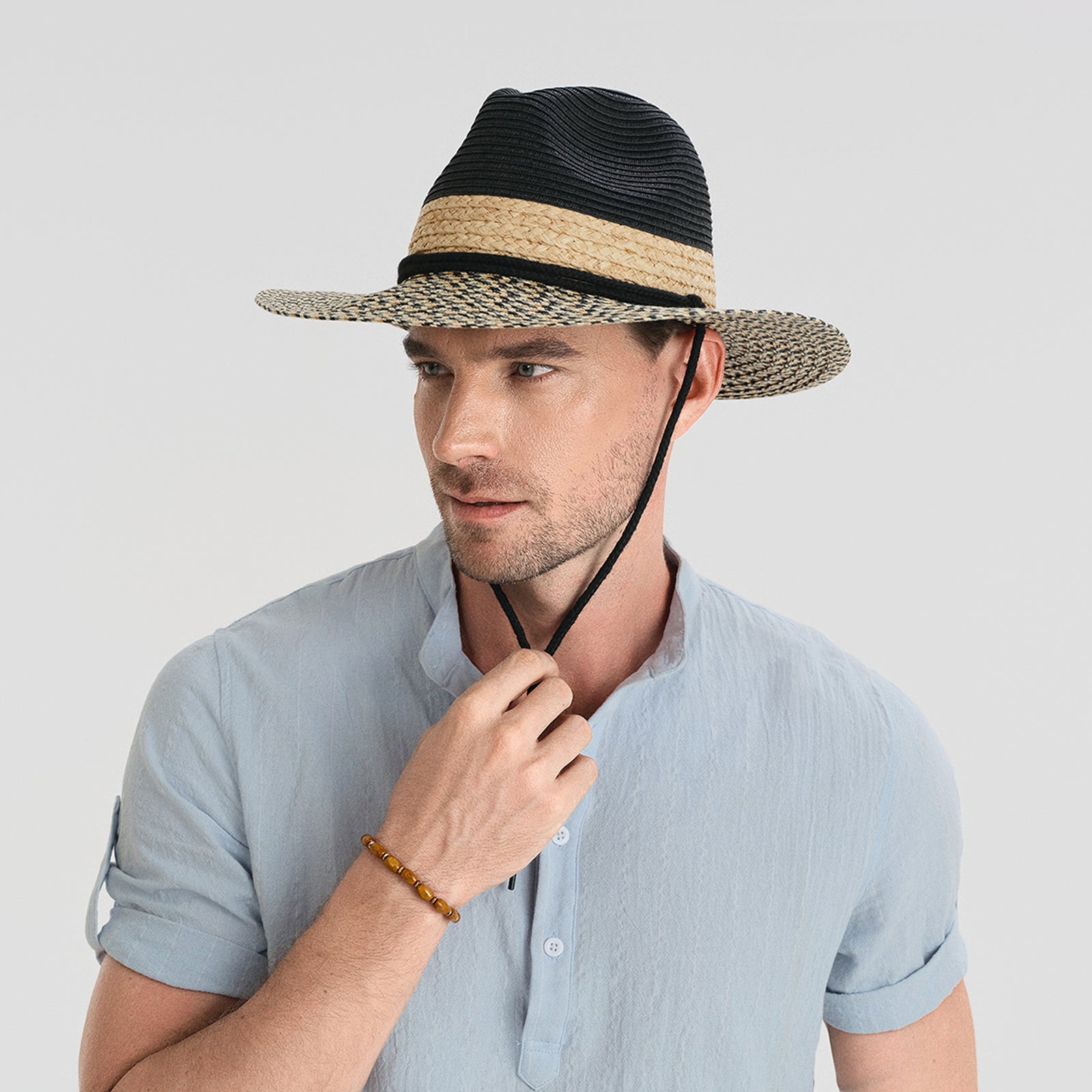 Wholesale Unisex Paper Straw Fedora Hat with  Flat Brim and UPF 50+ Sun Protection