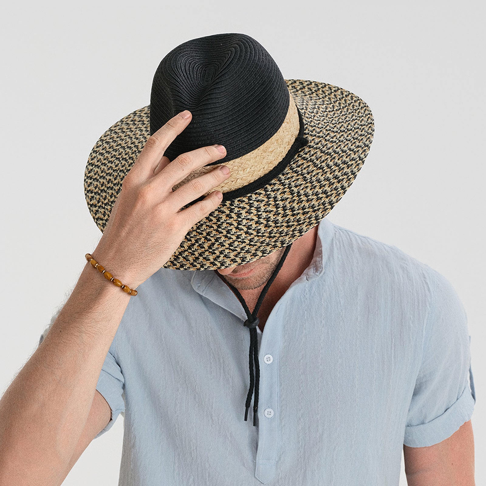 Wholesale Unisex Paper Straw Fedora Hat with  Flat Brim and UPF 50+ Sun Protection