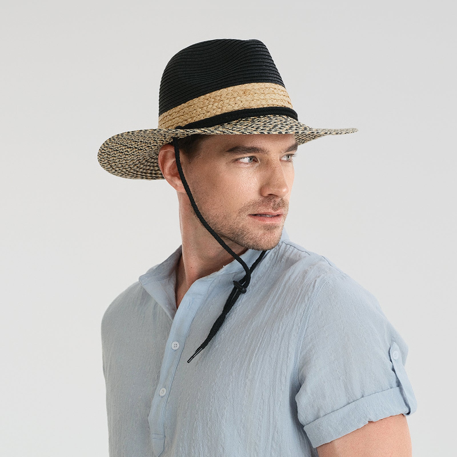 Wholesale Unisex Paper Straw Fedora Hat with  Flat Brim and UPF 50+ Sun Protection