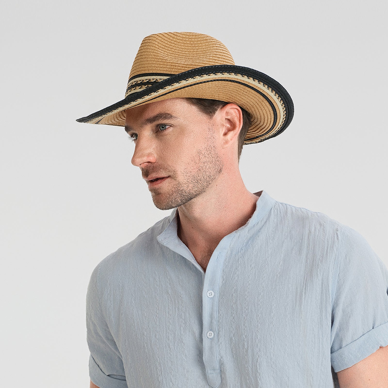 Wholesale Unisex Paper Straw Fedora Hat with  Flat Brim and UPF 50+ Sun Protection