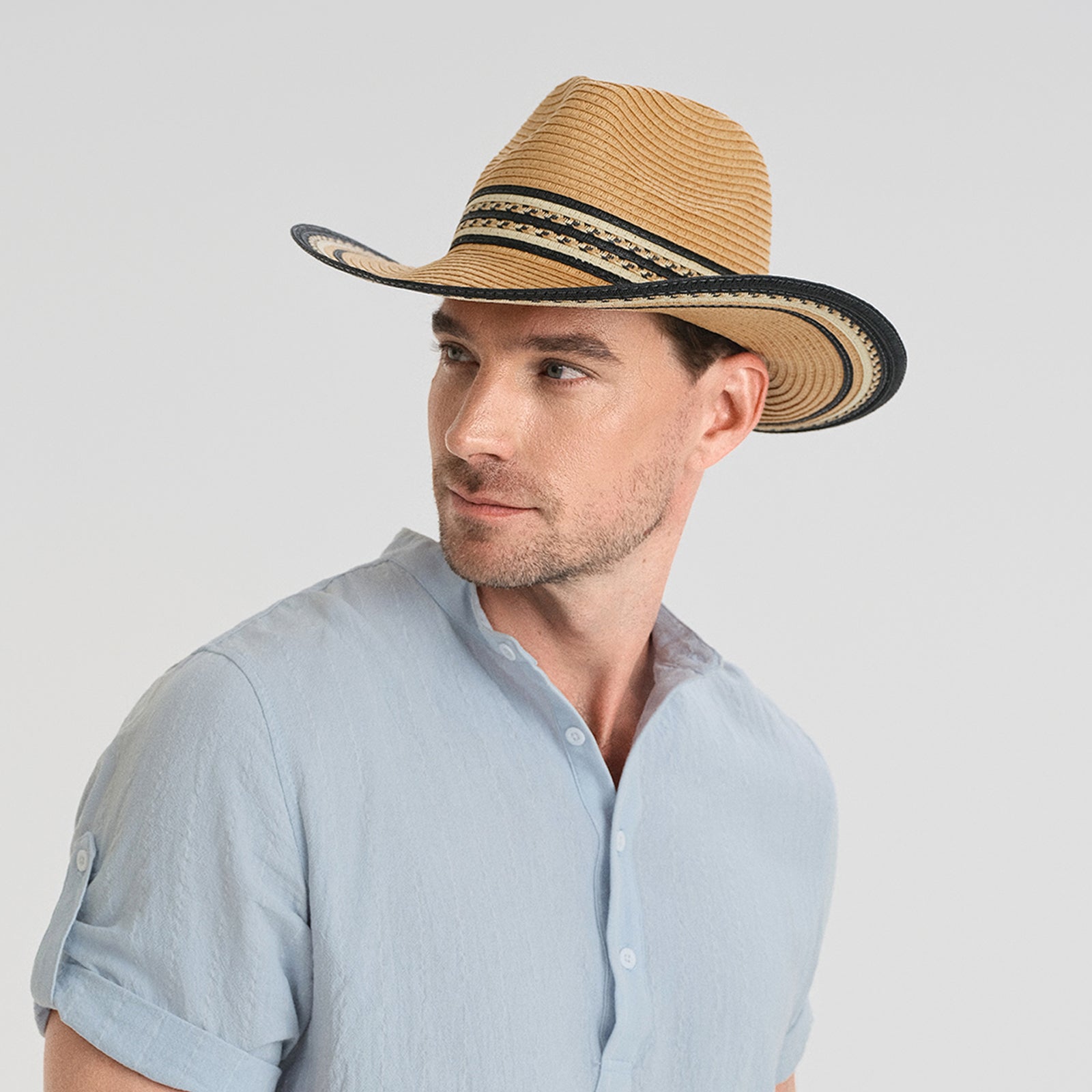 Wholesale Unisex Paper Straw Fedora Hat with  Flat Brim and UPF 50+ Sun Protection