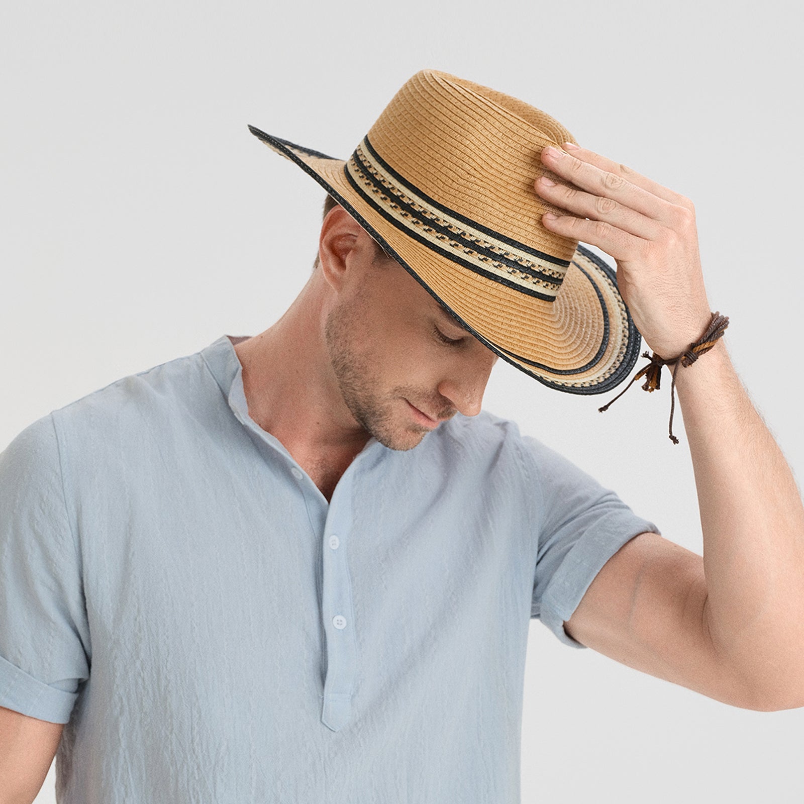 Wholesale Unisex Paper Straw Fedora Hat with  Flat Brim and UPF 50+ Sun Protection