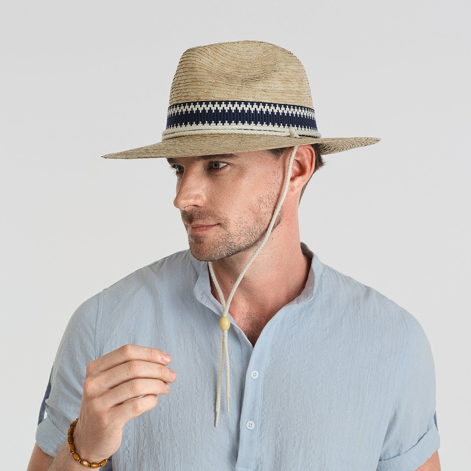 US Stock Wholesale Unisex Palm Leaf Fedora Hat with Flat brim and UPF 50+ Sun Protection
