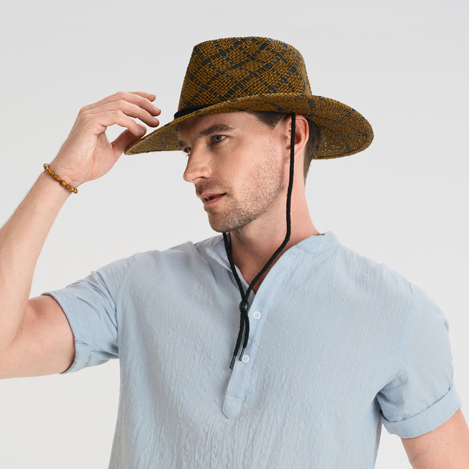 Wholesale Unisex Paper Straw Fedora Hat with  Flat Brim and UPF 50+ Sun Protection