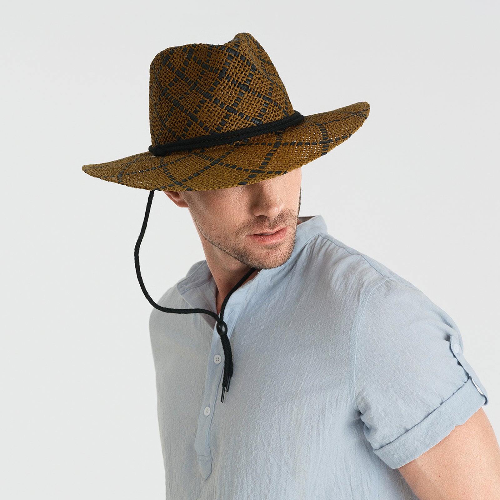 Wholesale Unisex Paper Straw Fedora Hat with  Flat Brim and UPF 50+ Sun Protection