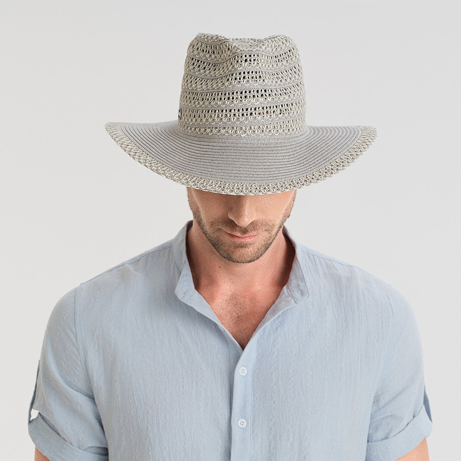 Wholesale Unisex Paper Straw Fedora Hat with  Flat Brim and UPF 50+ Sun Protection