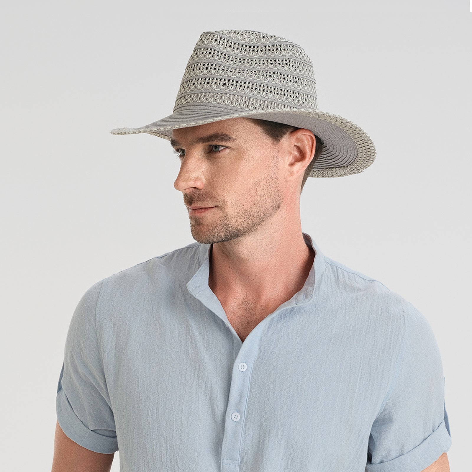 Wholesale Unisex Paper Straw Fedora Hat with  Flat Brim and UPF 50+ Sun Protection