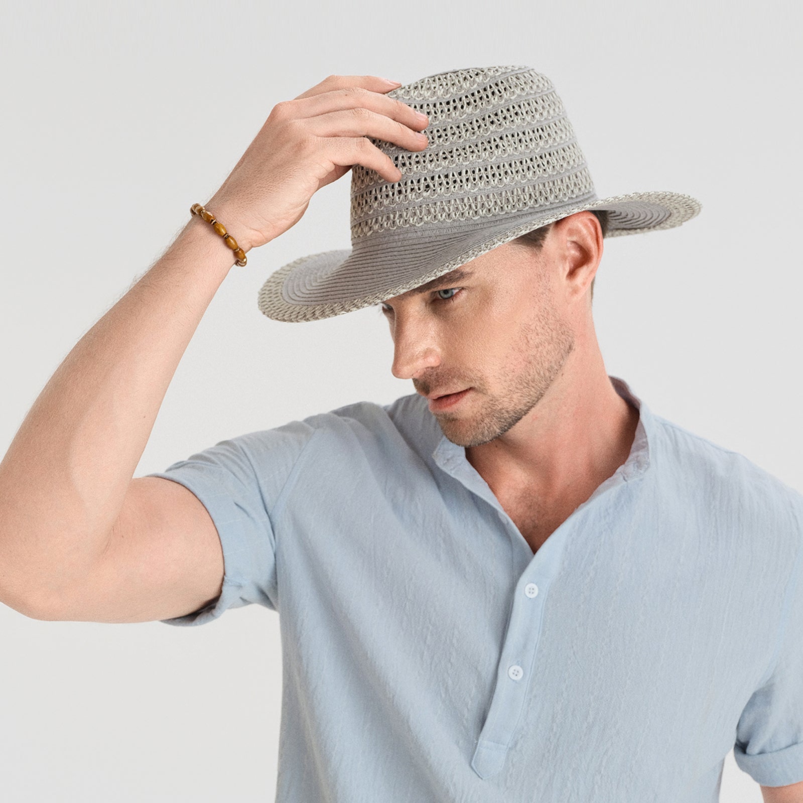 Wholesale Unisex Paper Straw Fedora Hat with  Flat Brim and UPF 50+ Sun Protection