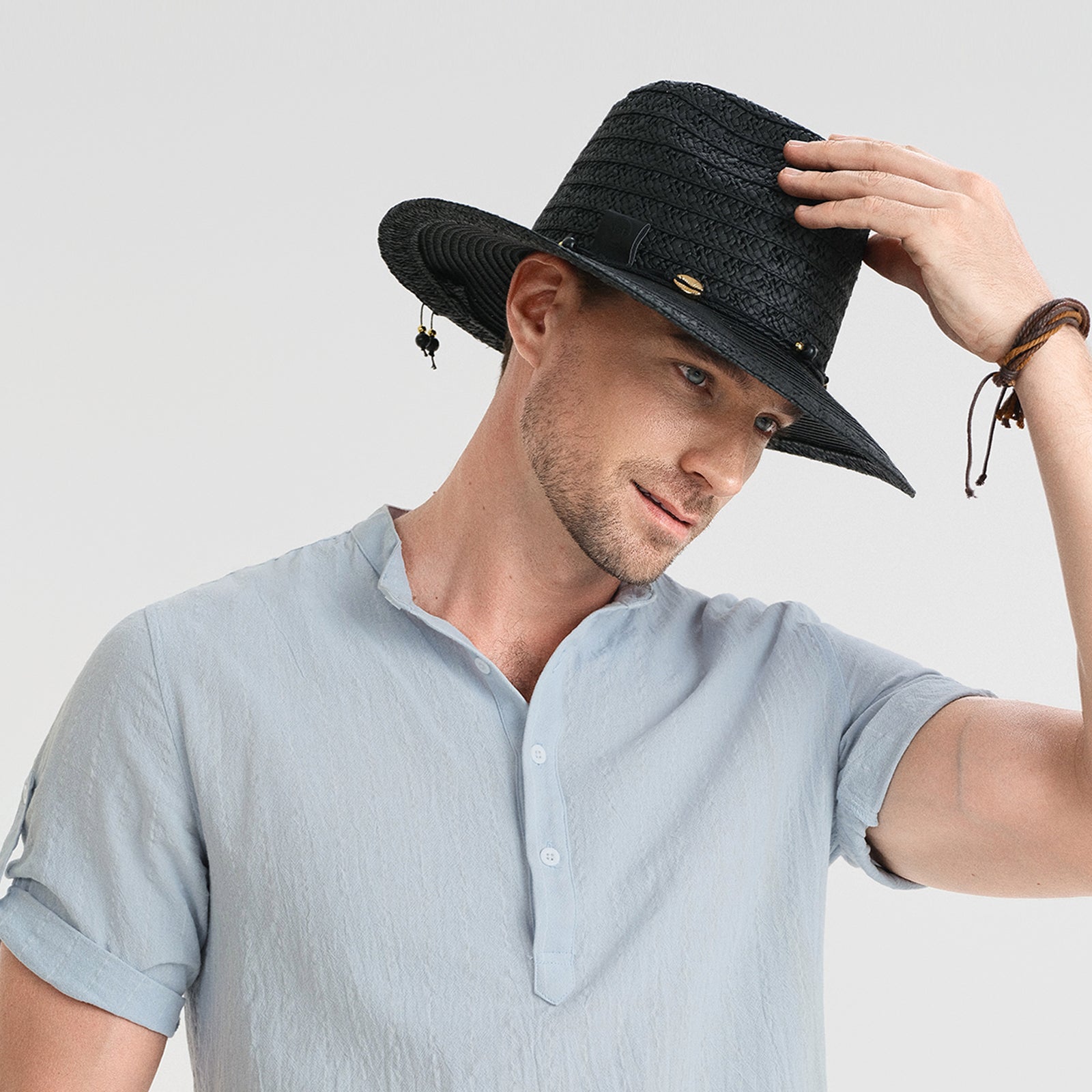 Wholesale Unisex Paper Straw Fedora Hat with Flat brim and UPF 50+ Sun Protection