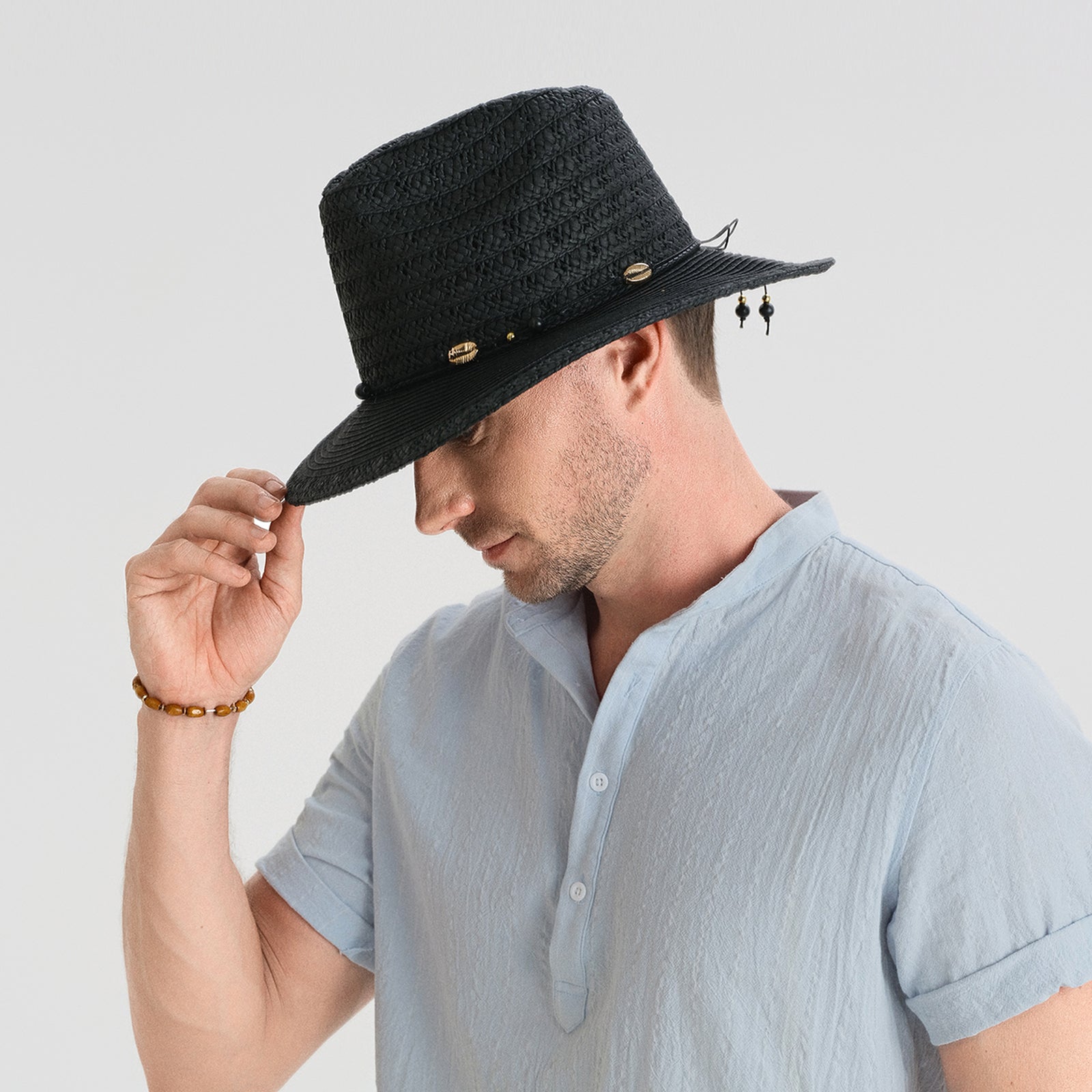 Wholesale Unisex Paper Straw Fedora Hat with Flat brim and UPF 50+ Sun Protection