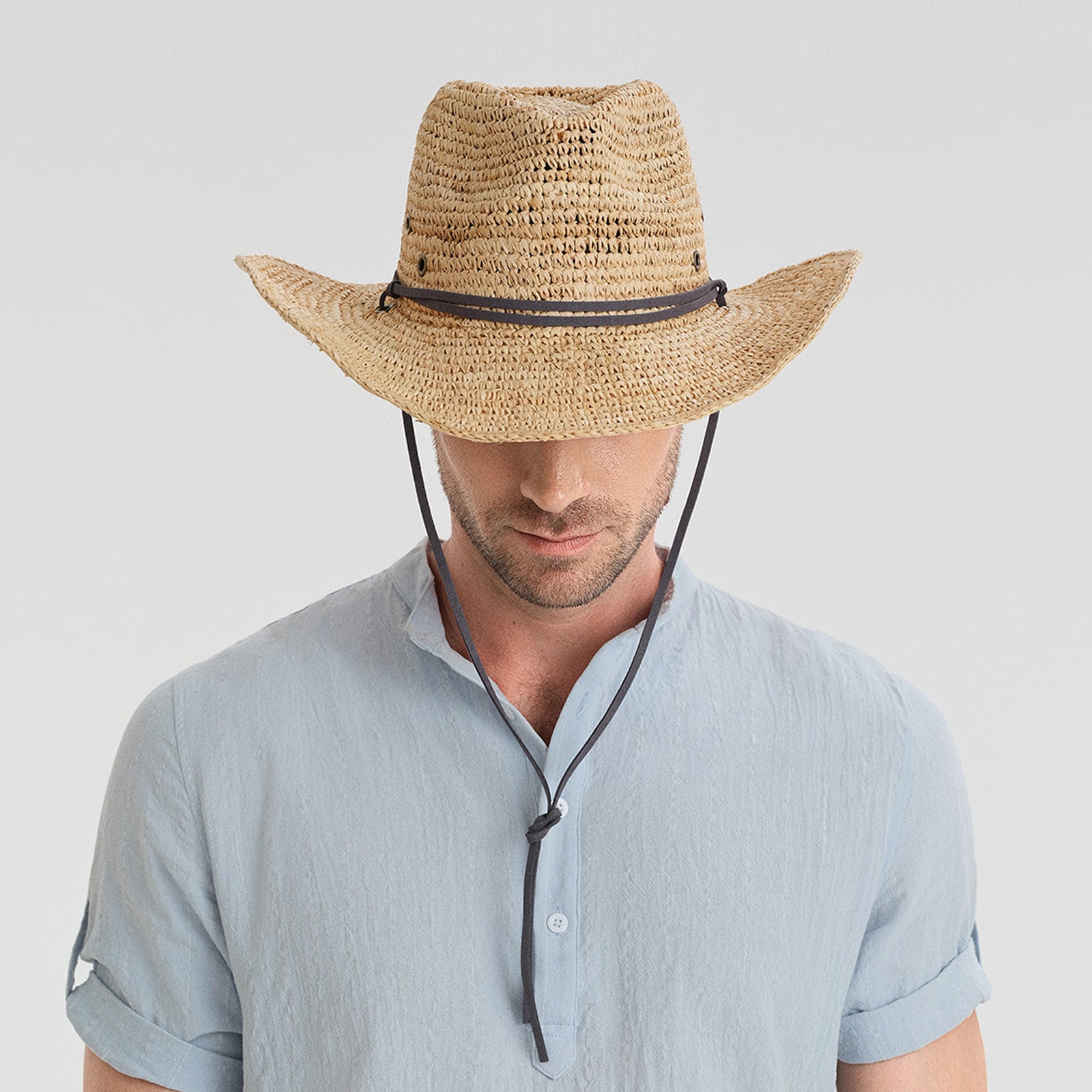 US Stock Wholesale Unisex Raffia Cowboy Hat with Upturned Brim and UPF 50+ Sun Protection