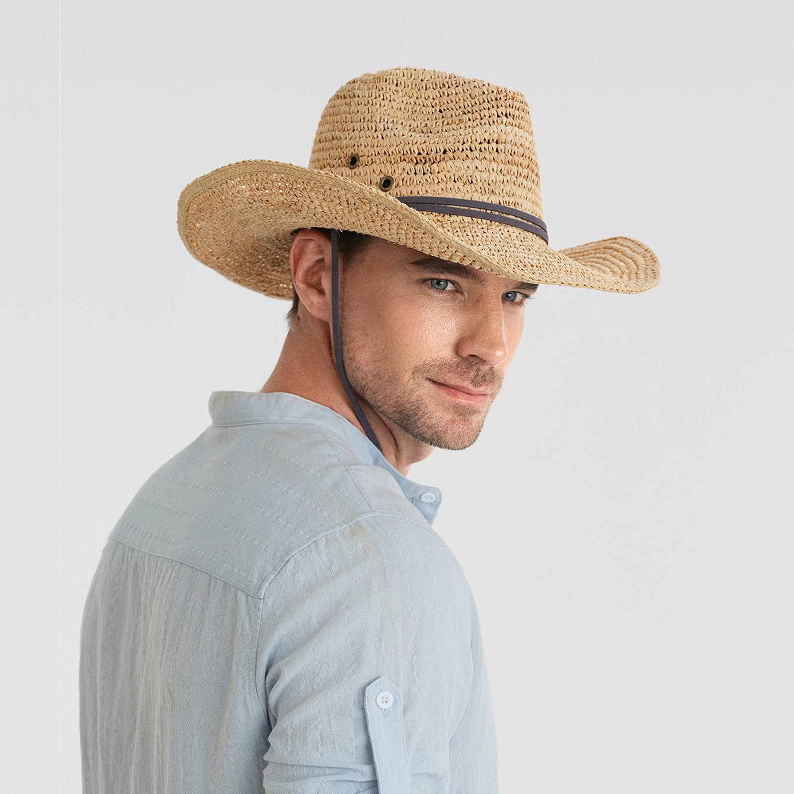 US Stock Wholesale Unisex Raffia Cowboy Hat with Upturned Brim and UPF 50+ Sun Protection