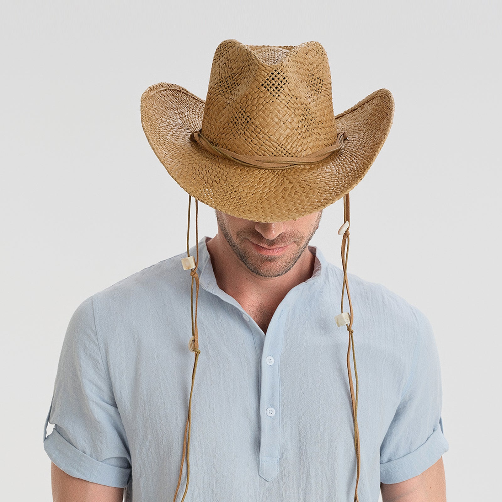 Wholesale Unisex Paper Straw Cowboy Hat with Upturned Brim and UPF 50+ Sun Protection