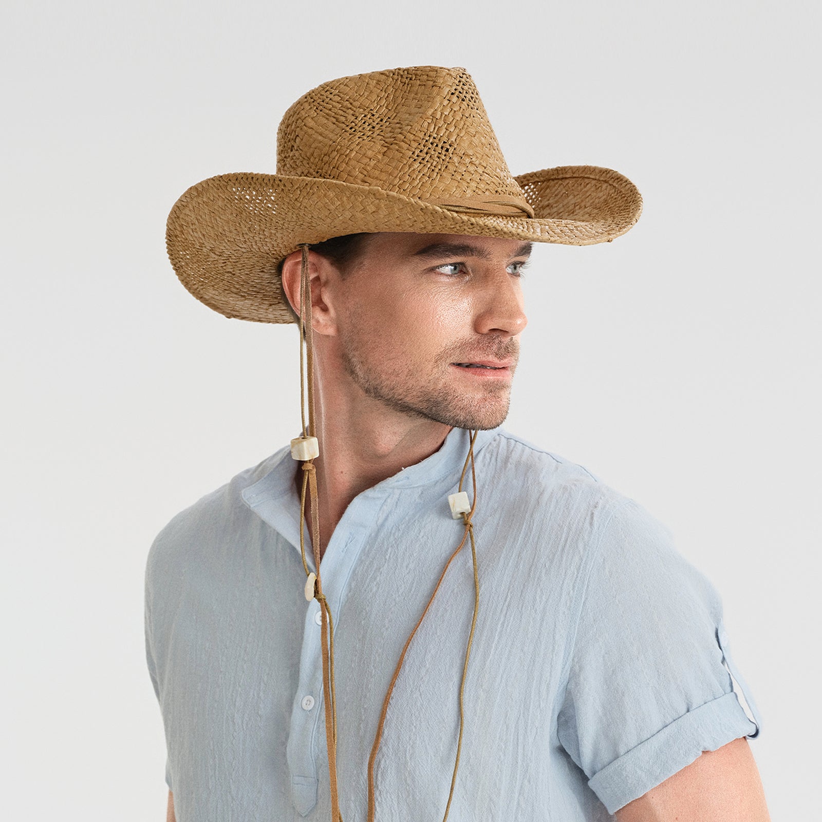 Wholesale Unisex Paper Straw Cowboy Hat with Upturned Brim and UPF 50+ Sun Protection