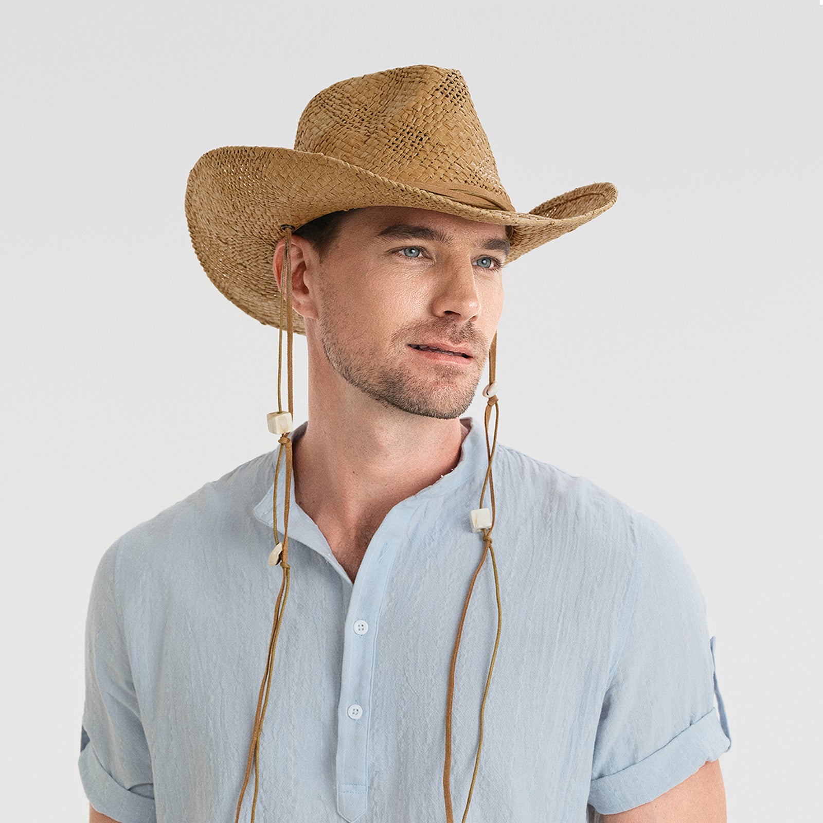 Wholesale Unisex Paper Straw Cowboy Hat with Upturned Brim and UPF 50+ Sun Protection