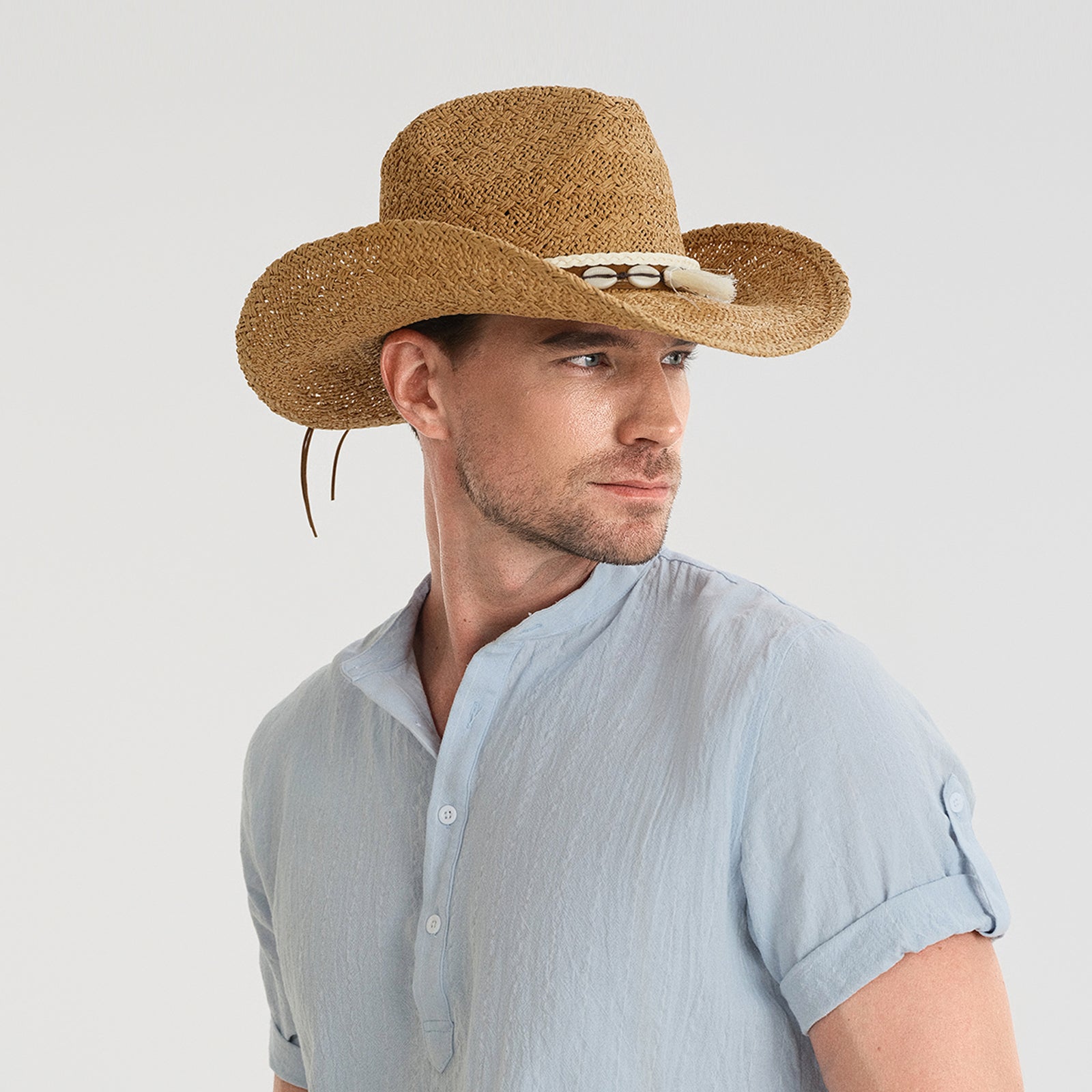 US Stock Wholesale Unisex Paper Straw Cowboy Hat with Upturned Brim and UPF 50+ Sun Protection