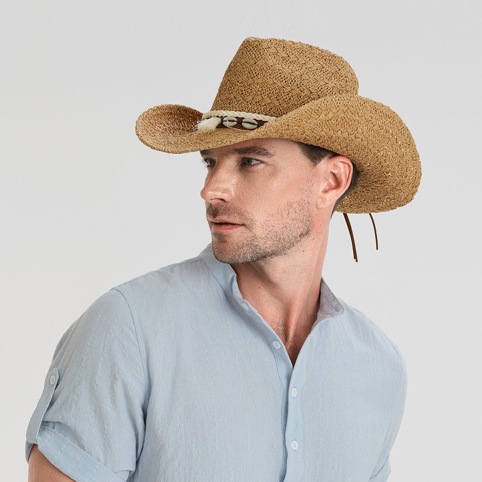 US Stock Wholesale Unisex Paper Straw Cowboy Hat with Upturned Brim and UPF 50+ Sun Protection