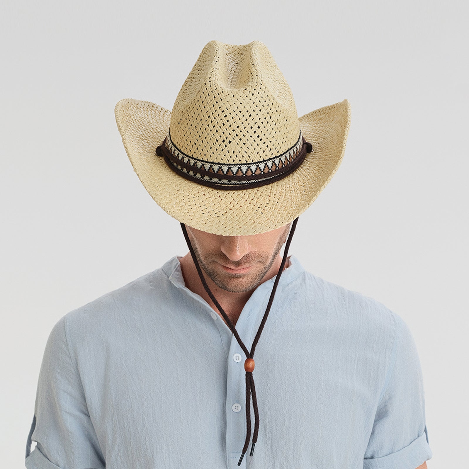 US Stock Wholesale Unisex Paper Straw Cowboy Hat with Upturned Brim and UPF 50+ Sun Protection