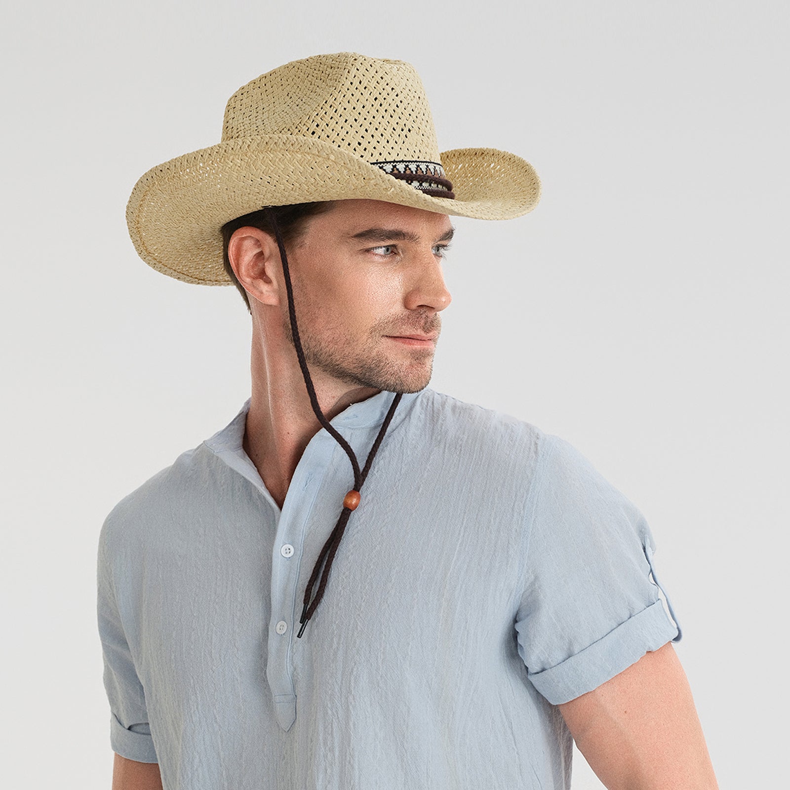 US Stock Wholesale Unisex Paper Straw Cowboy Hat with Upturned Brim and UPF 50+ Sun Protection