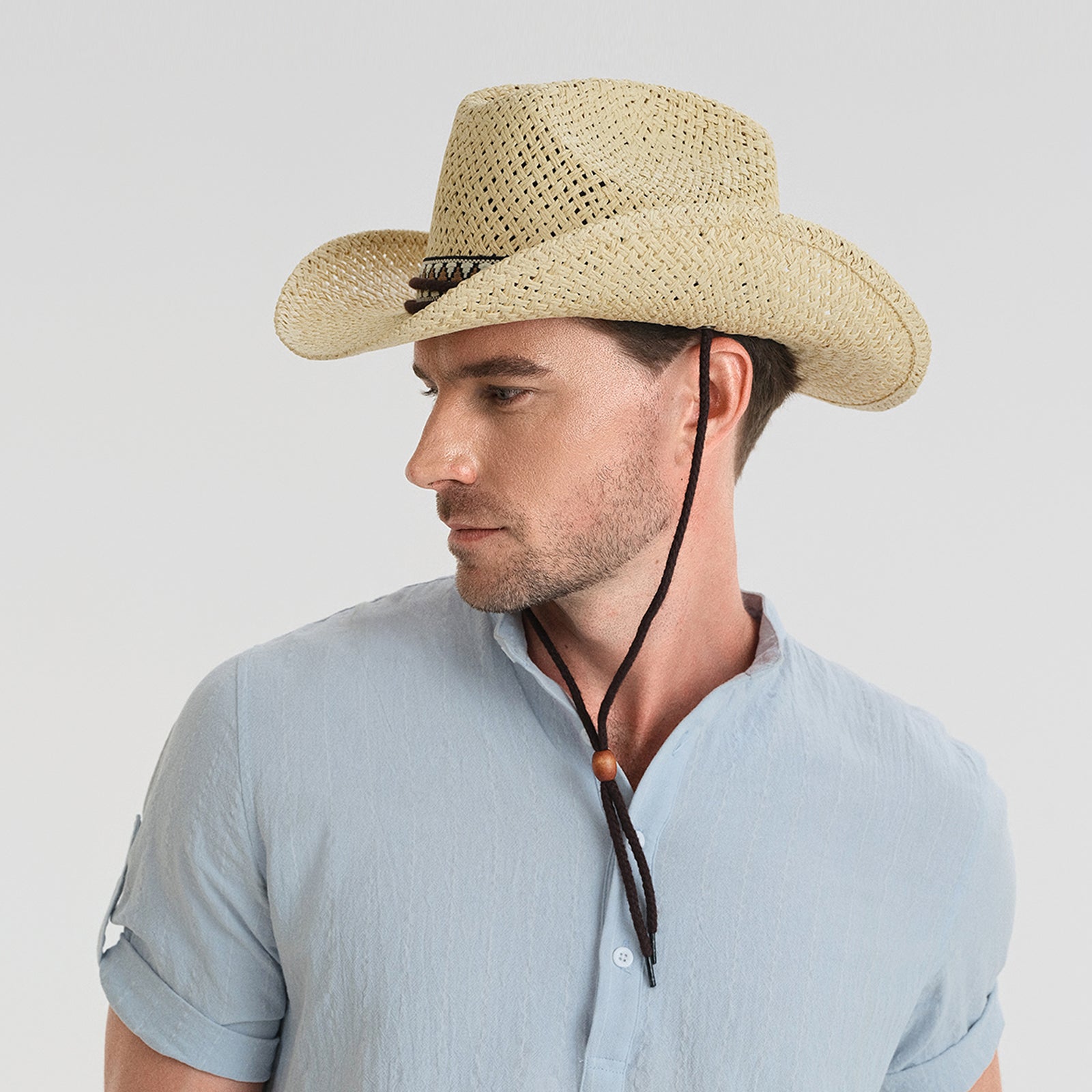 US Stock Wholesale Unisex Paper Straw Cowboy Hat with Upturned Brim and UPF 50+ Sun Protection