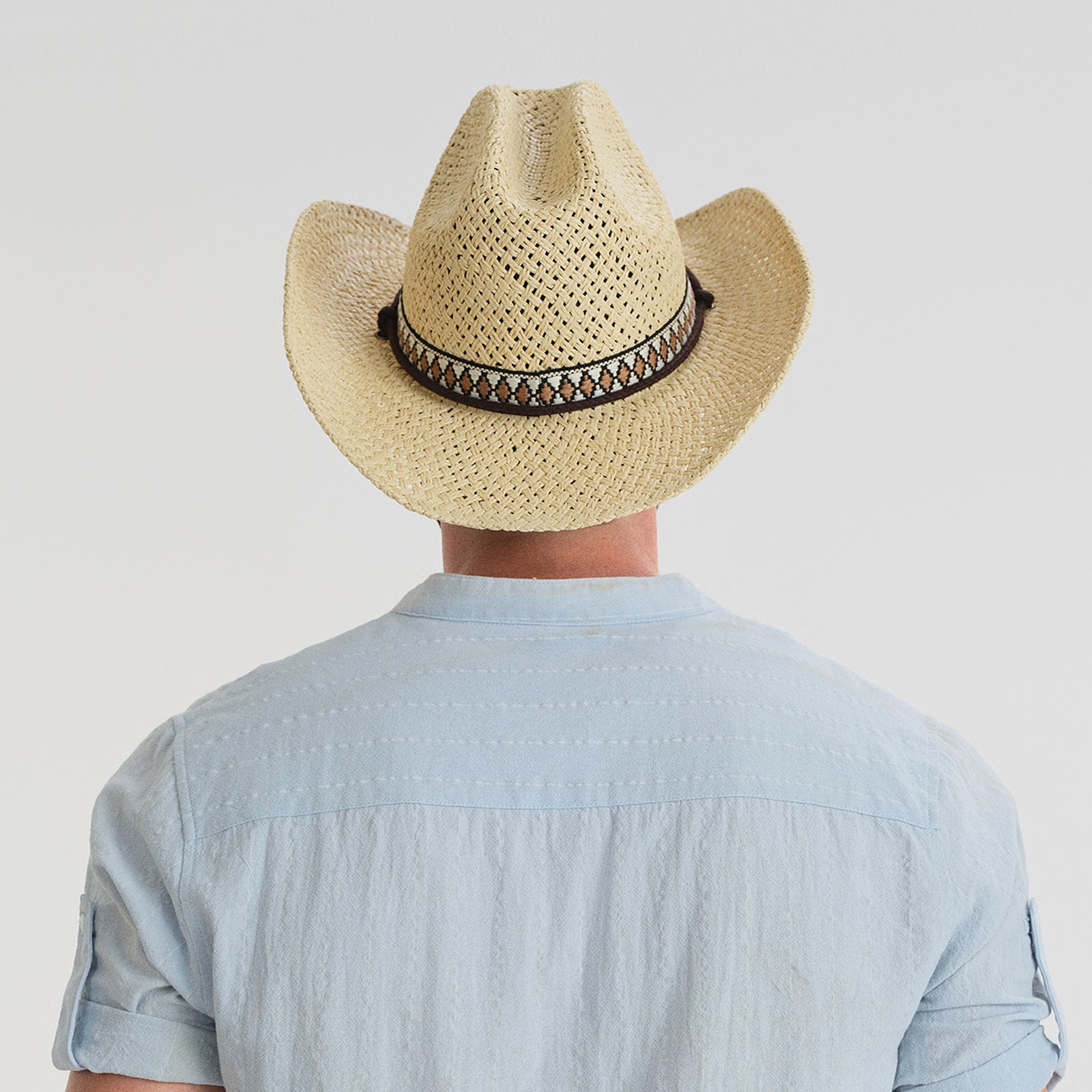 US Stock Wholesale Unisex Paper Straw Cowboy Hat with Upturned Brim and UPF 50+ Sun Protection