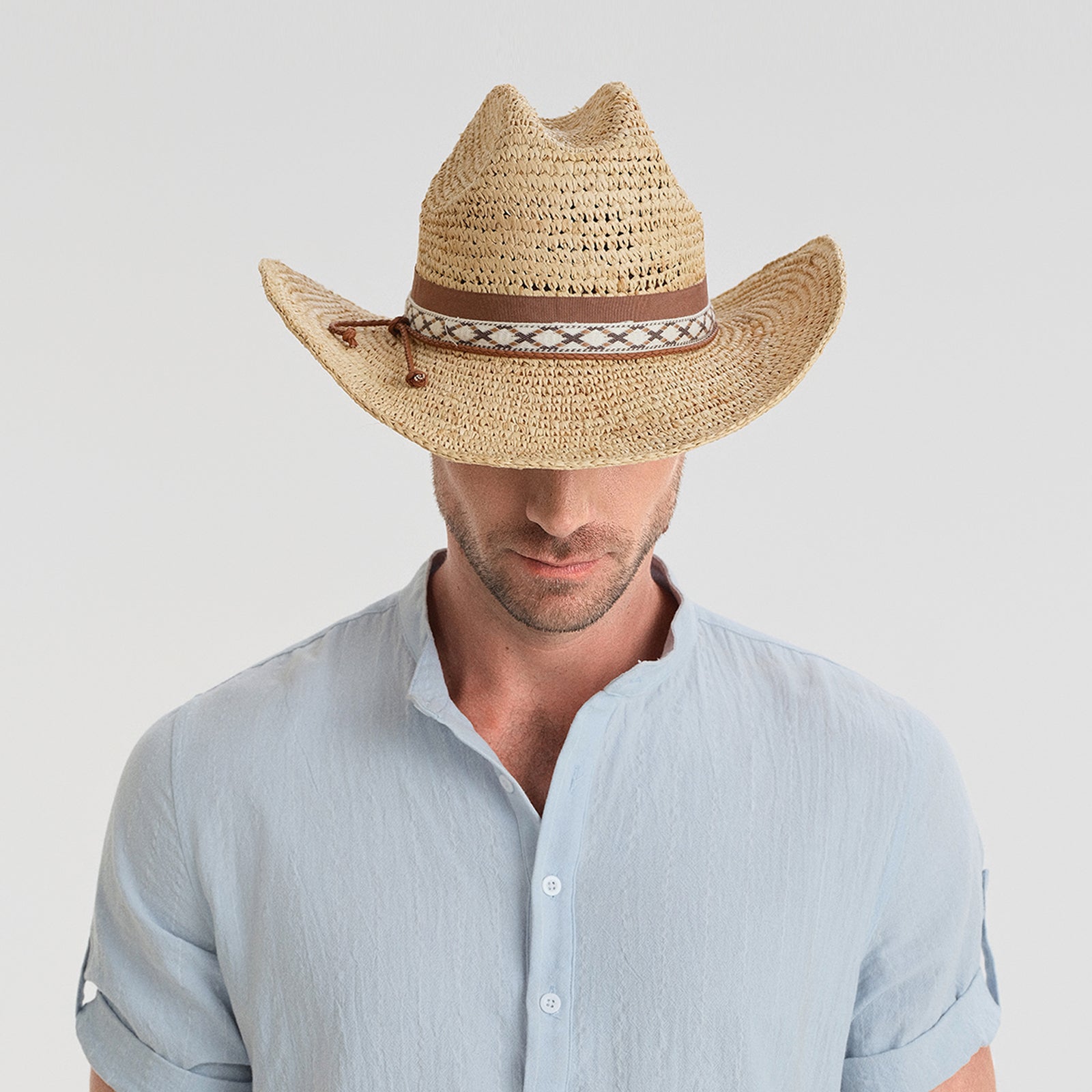 Wholesale Unisex Raffia Cowboy Hat with Upturned Brim and UPF 50+ Sun Protection