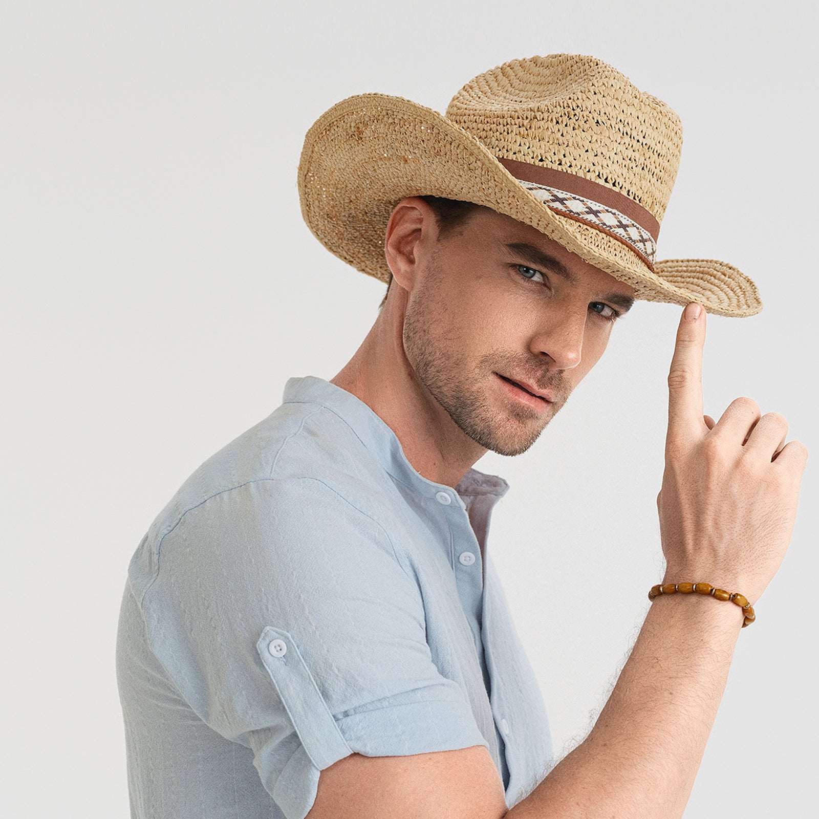 Wholesale Unisex Raffia Cowboy Hat with Upturned Brim and UPF 50+ Sun Protection