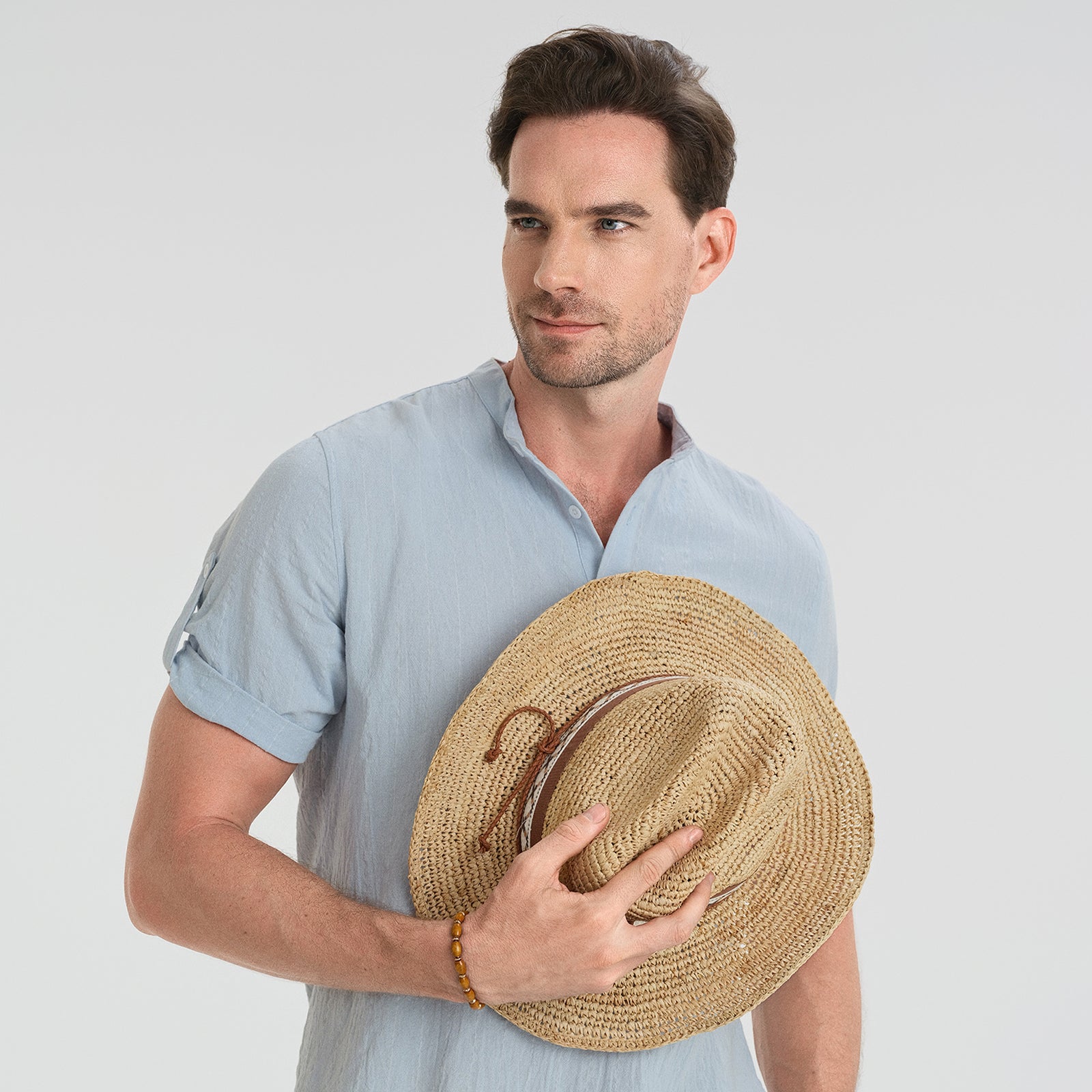 Wholesale Unisex Raffia Cowboy Hat with Upturned Brim and UPF 50+ Sun Protection