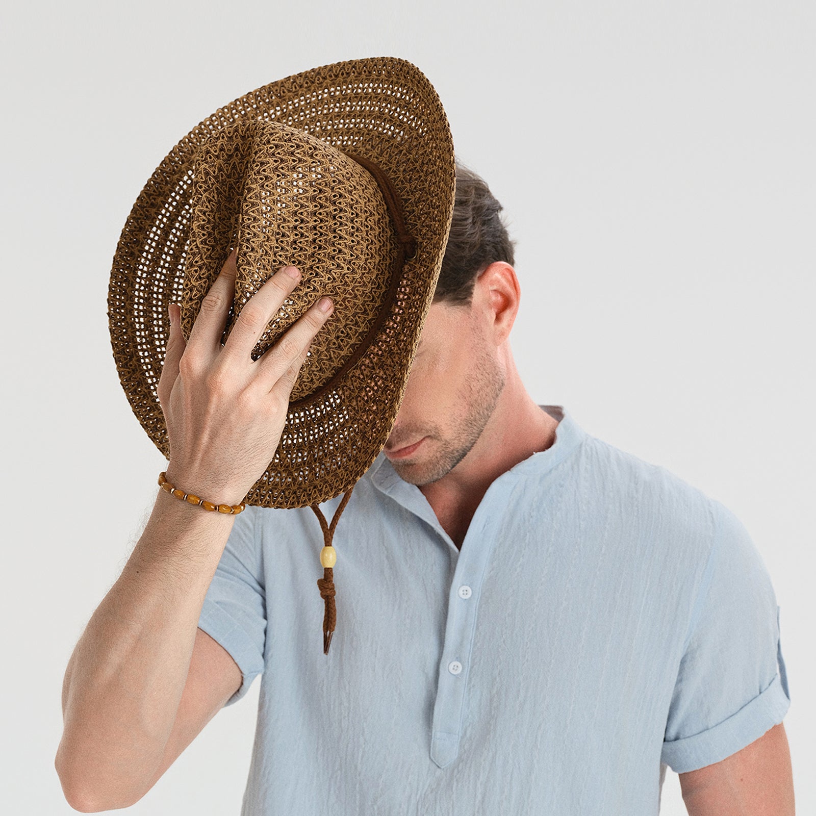 US Stock Wholesale Unisex Paper Straw Cowboy Hat with Upturned Brim and UPF 50+ Sun Protection