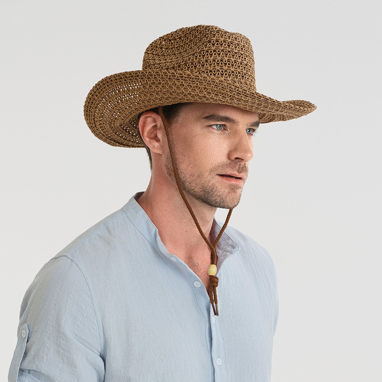 US Stock Wholesale Unisex Paper Straw Cowboy Hat with Upturned Brim and UPF 50+ Sun Protection
