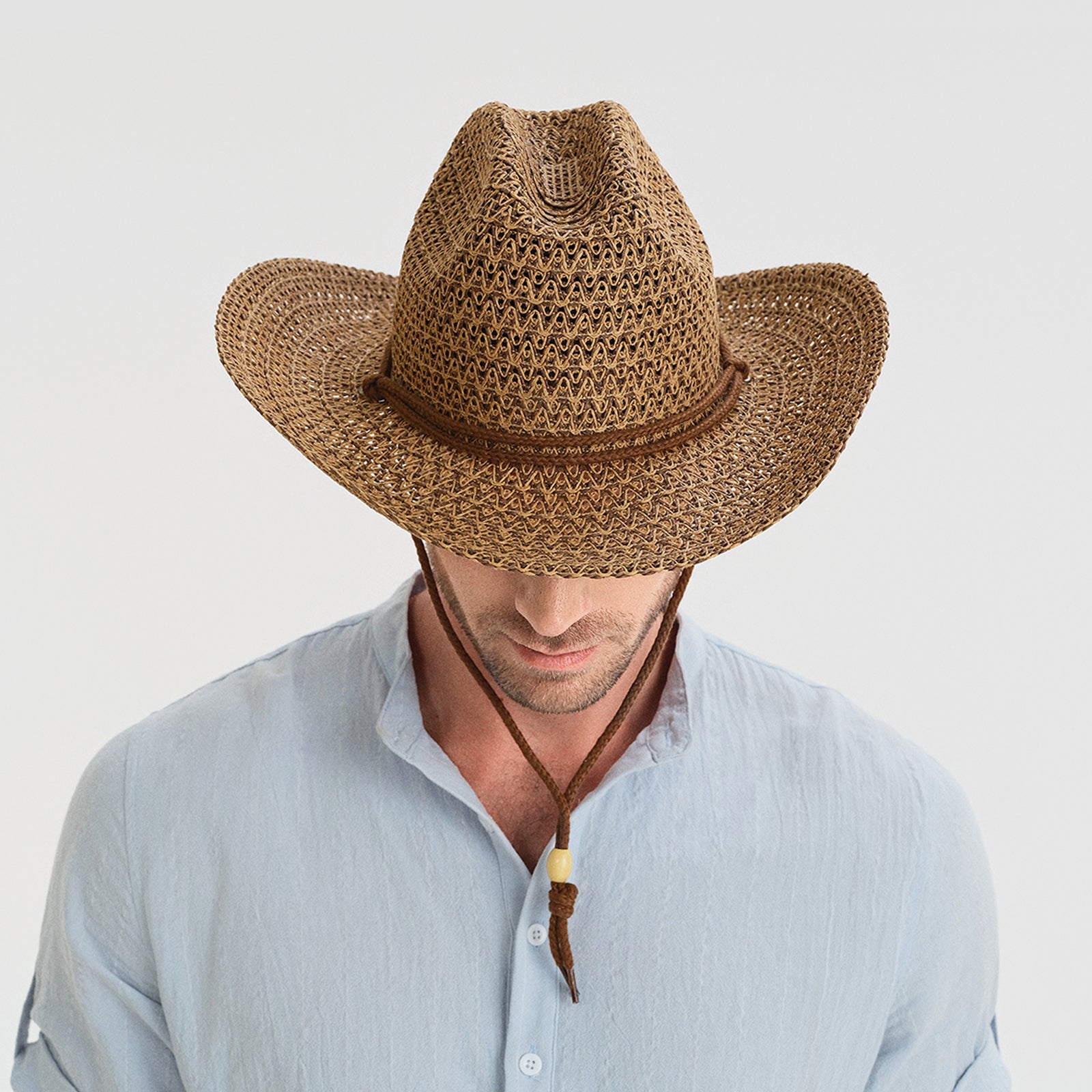 US Stock Wholesale Unisex Paper Straw Cowboy Hat with Upturned Brim and UPF 50+ Sun Protection
