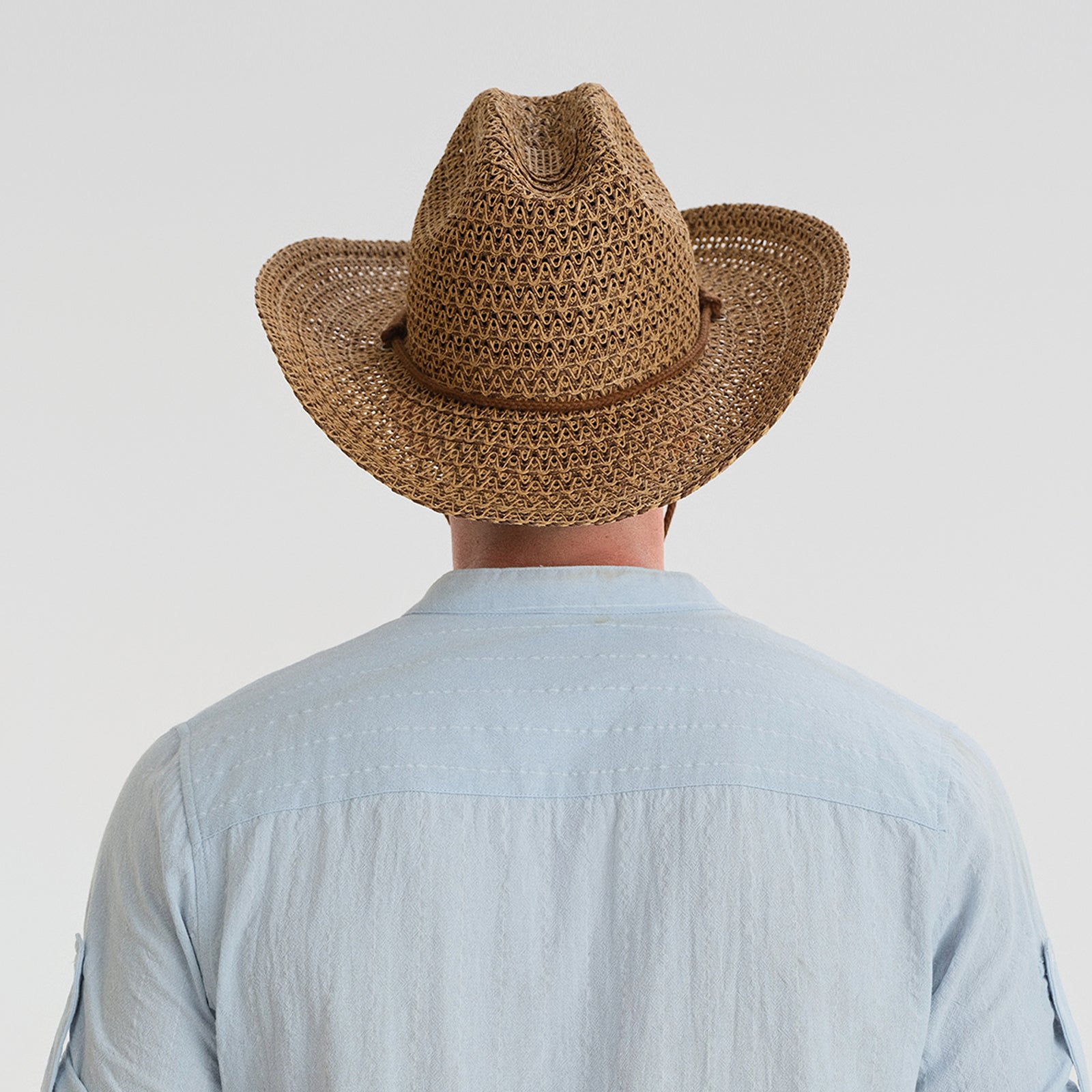 US Stock Wholesale Unisex Paper Straw Cowboy Hat with Upturned Brim and UPF 50+ Sun Protection