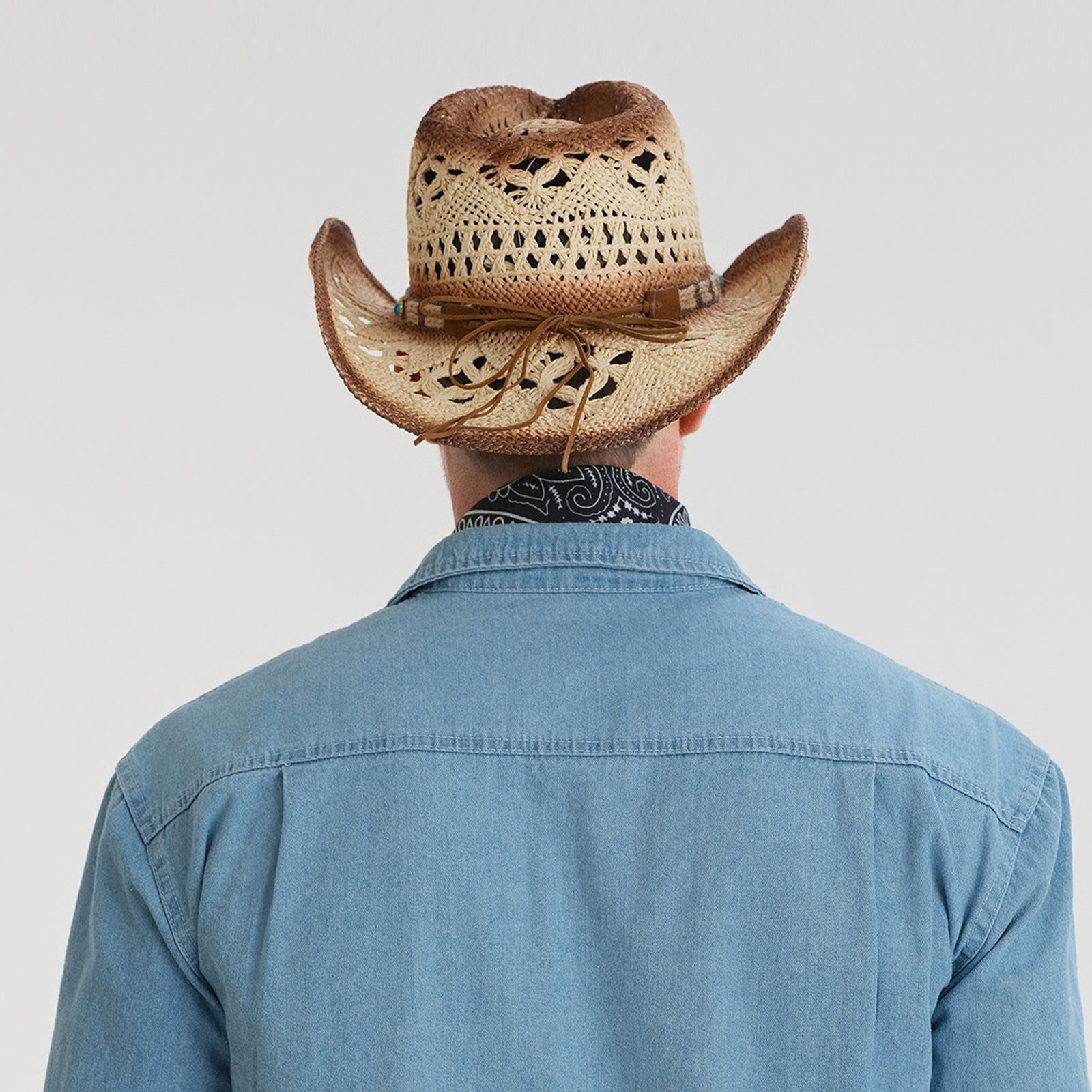 US Stock Wholesale Unisex Paper Straw Cowboy Hat with Upturned Brim and UPF 50+ Sun Protection