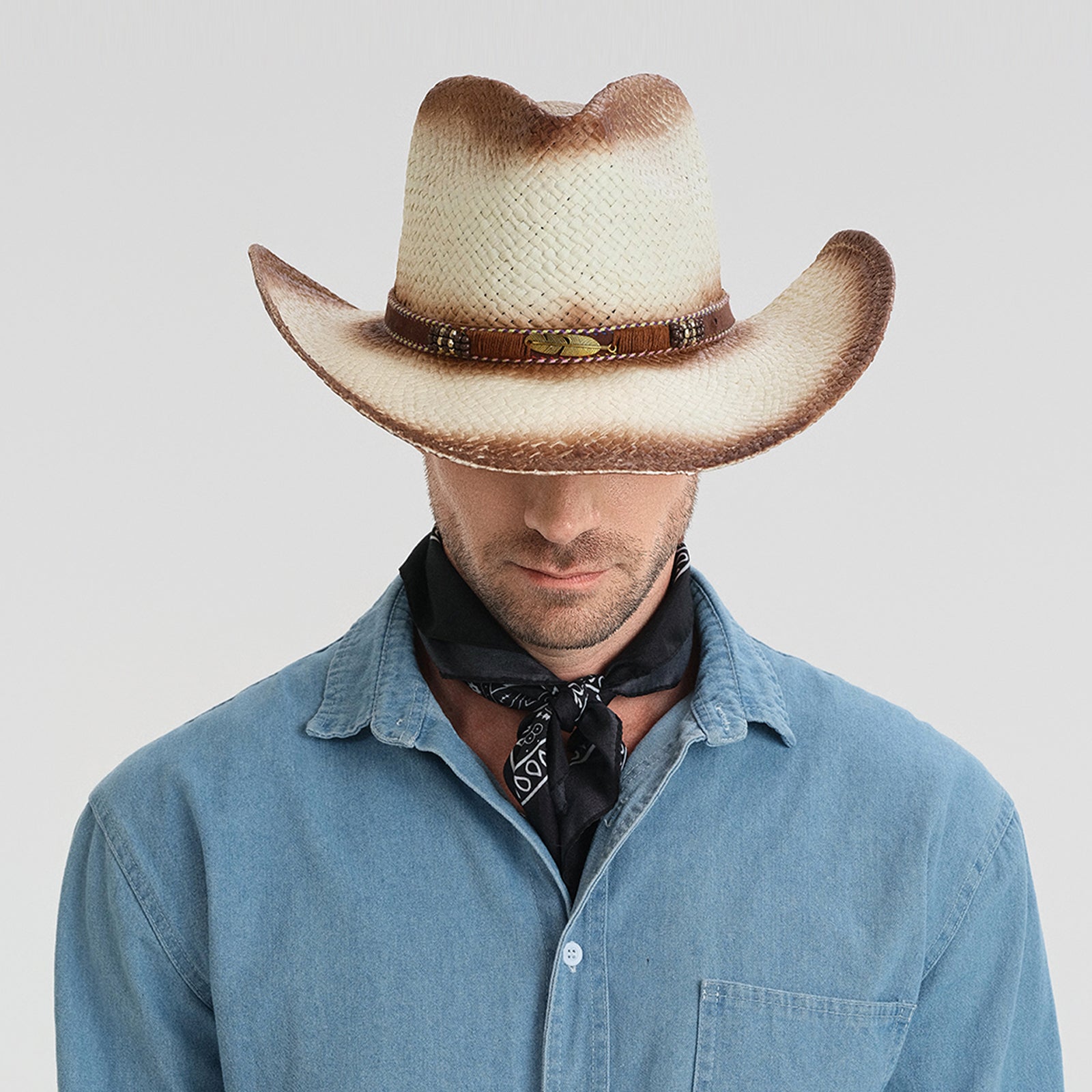 Wholesale Unisex Paper Straw Cowboy Hat with Upturned Brim and UPF 50+ Sun Protection