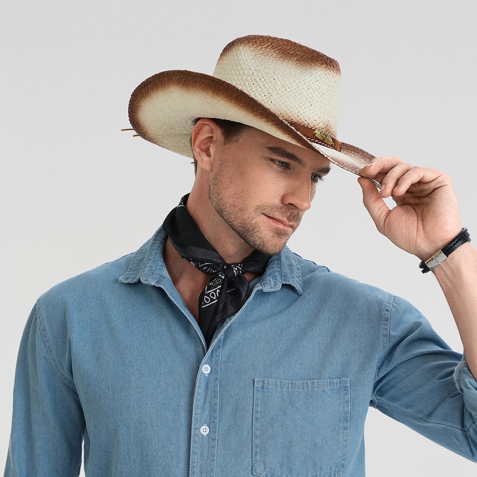 Wholesale Unisex Paper Straw Cowboy Hat with Upturned Brim and UPF 50+ Sun Protection