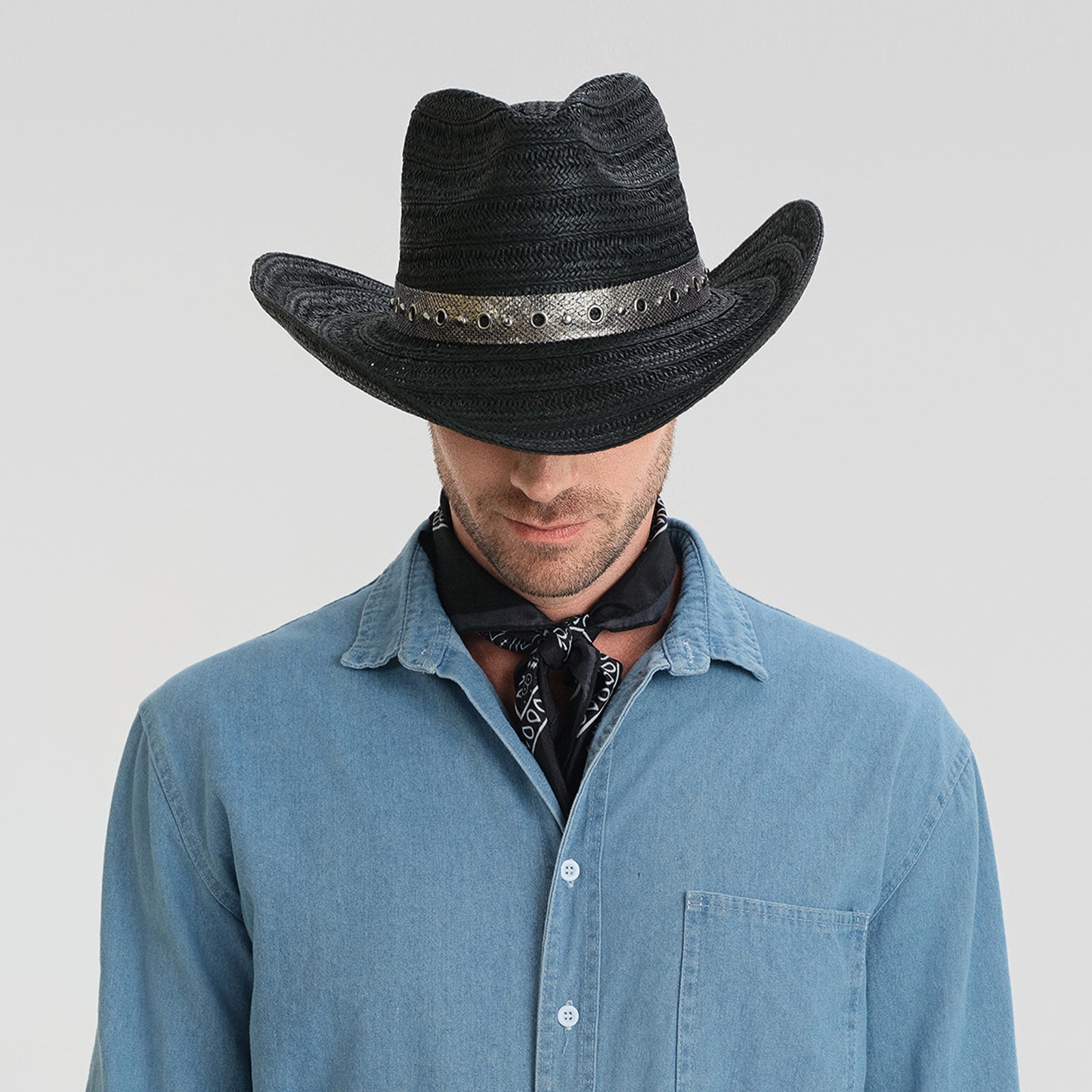 US Stock Wholesale Unisex Paper Straw Cowboy Hat Upturned Brim and UPF 50+ Sun Protection